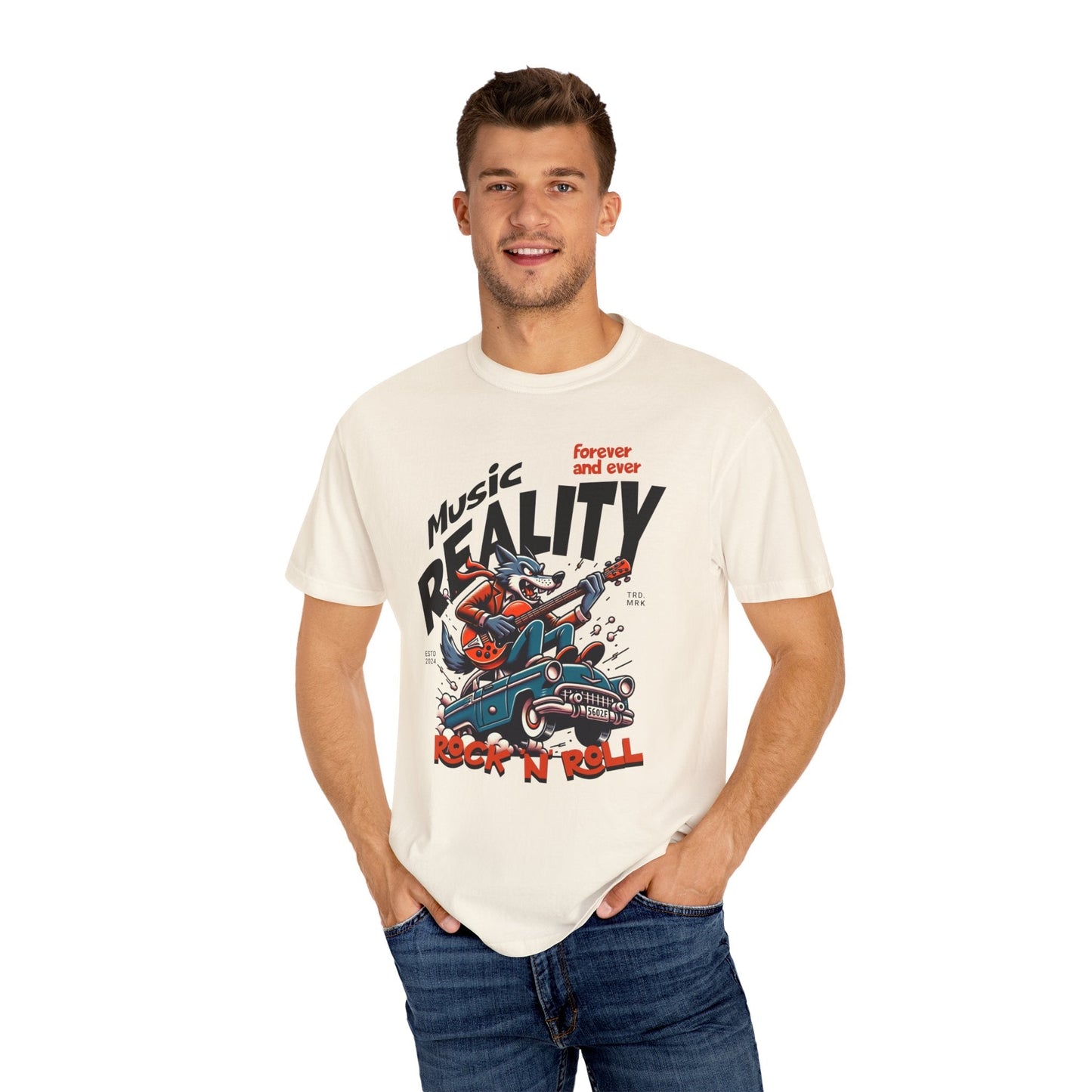 Unisex garment-Dyed t-shirt - Rock wolf retro music design