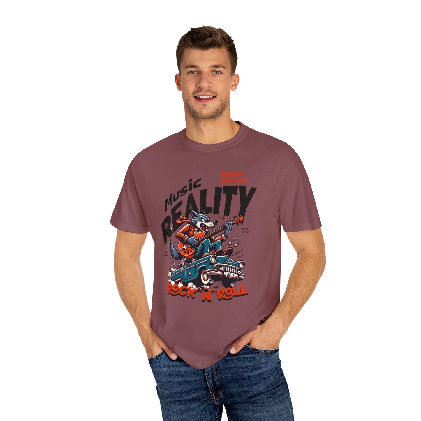 Unisex garment-Dyed t-shirt - Rock wolf retro music design