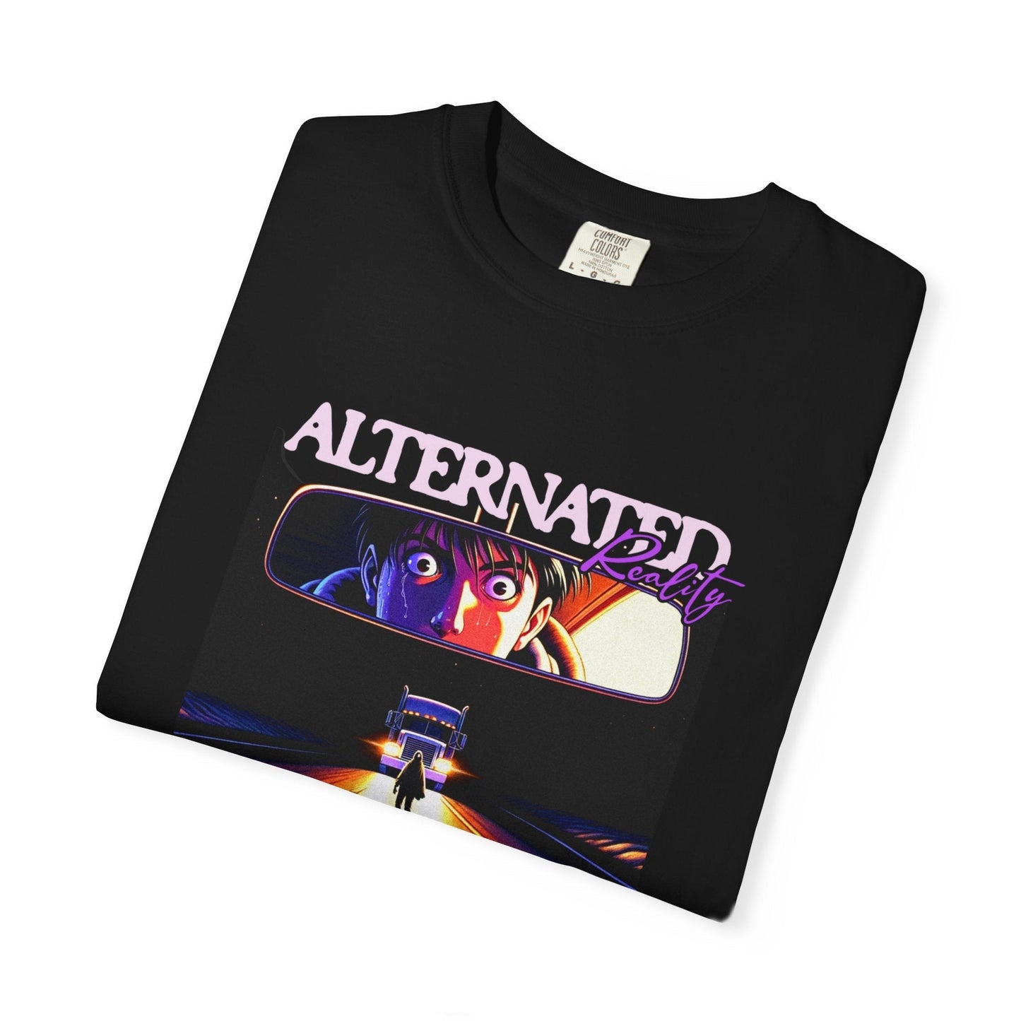 Rearview mirror graphic t-shirt with retro anime design