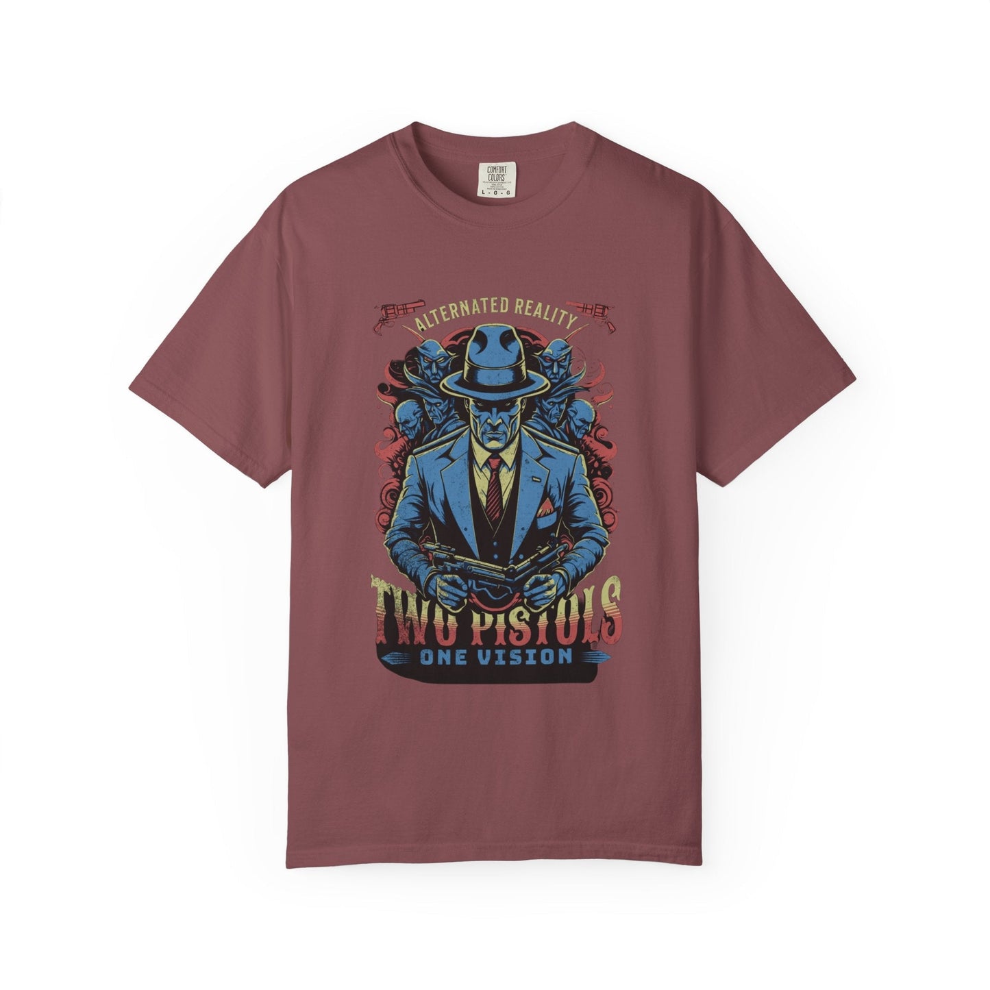 Two pistols design with cool skull & flames- Graphic t-shirt - Comfort