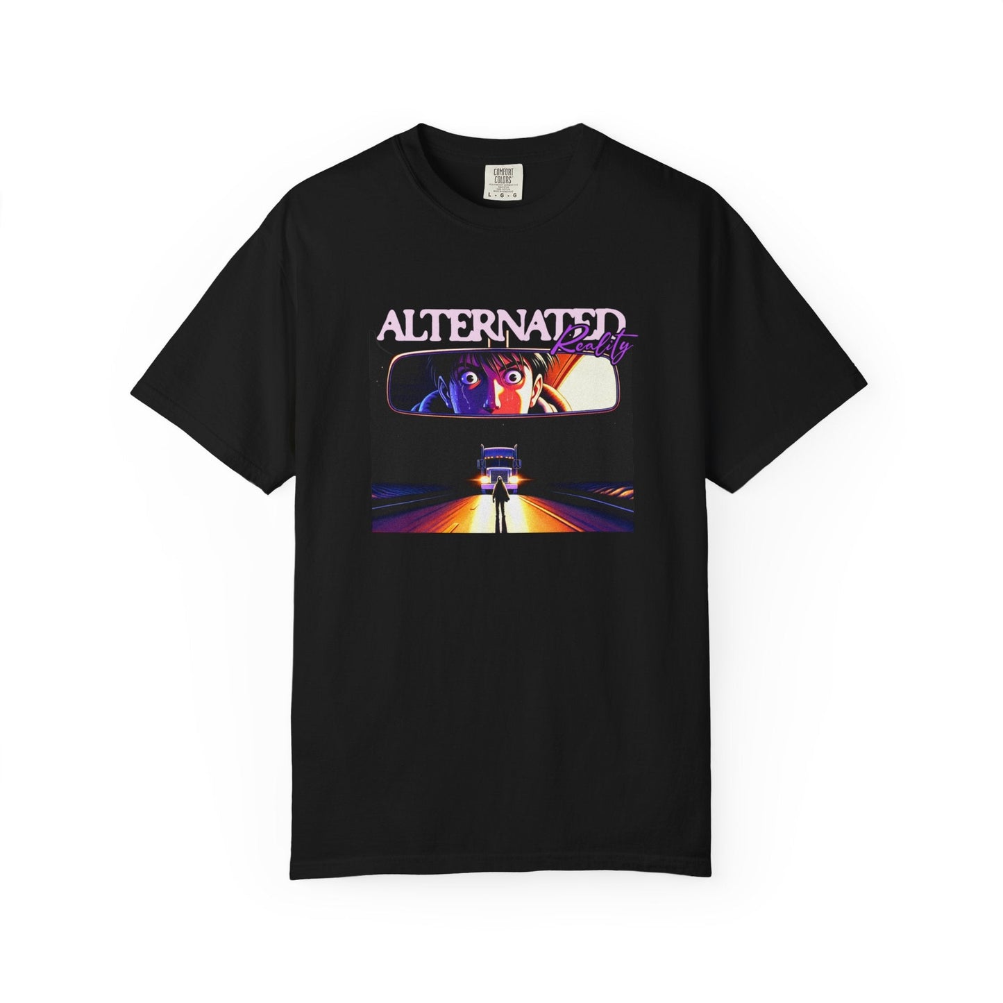 Rearview mirror graphic t-shirt with retro anime design