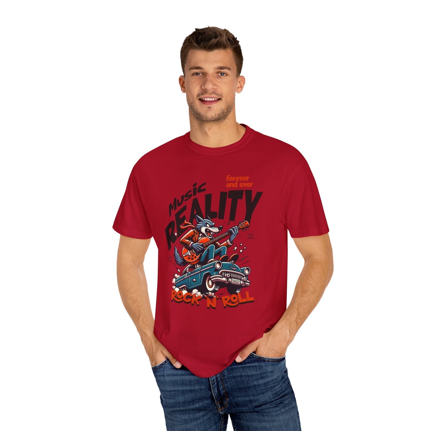 Unisex garment-Dyed t-shirt - Rock wolf retro music design