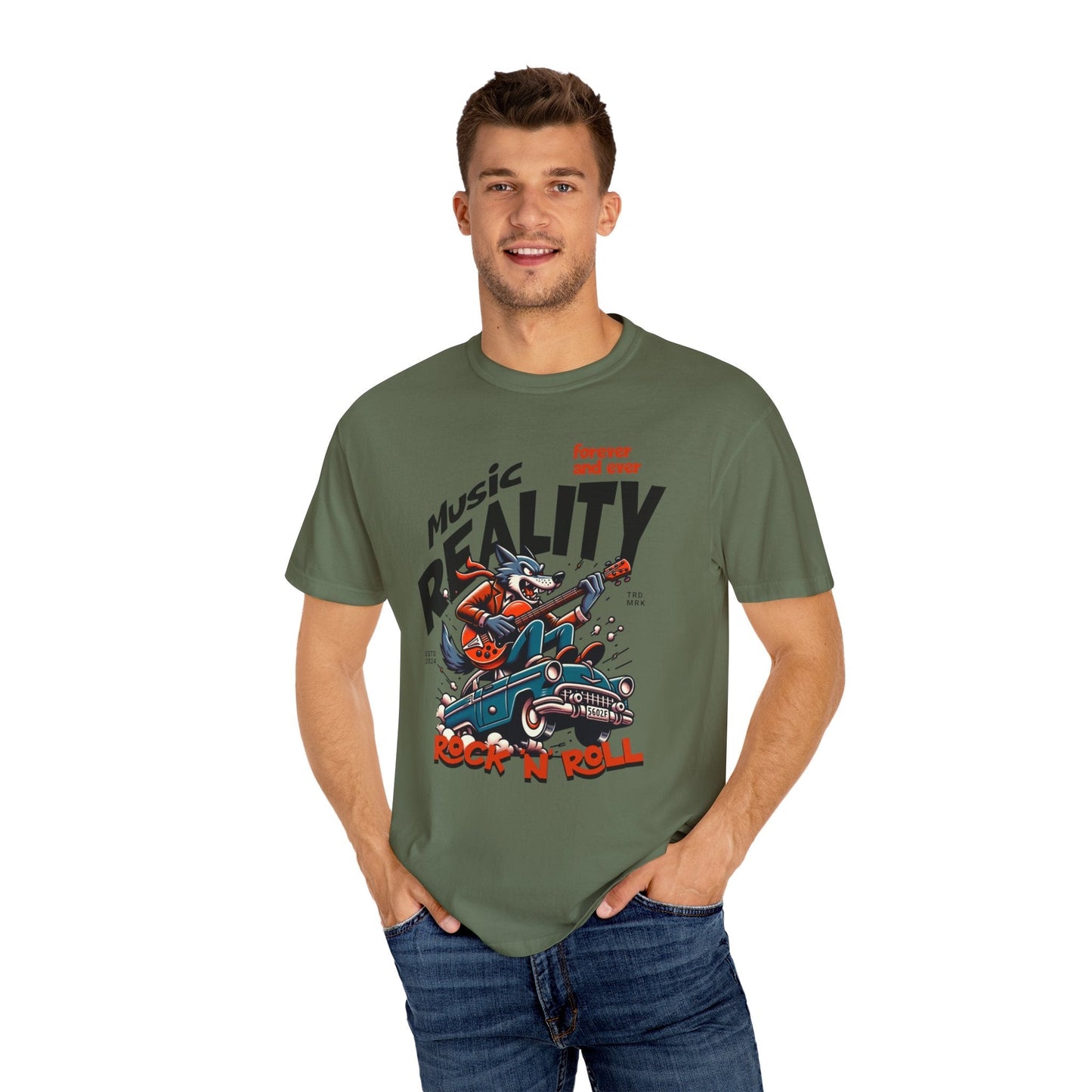 Unisex garment-Dyed t-shirt - Rock wolf retro music design