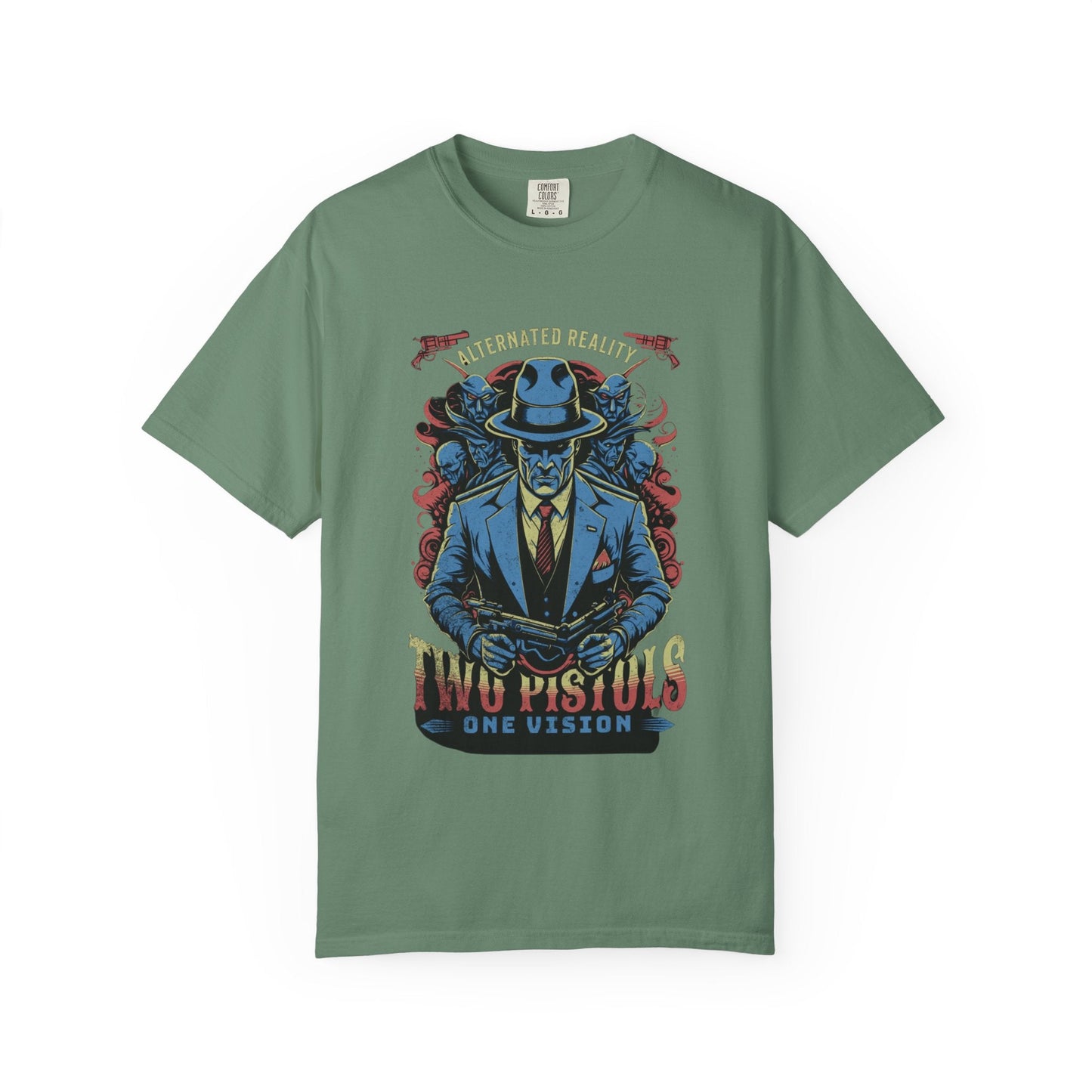 Two pistols design with cool skull & flames- Graphic t-shirt - Comfort