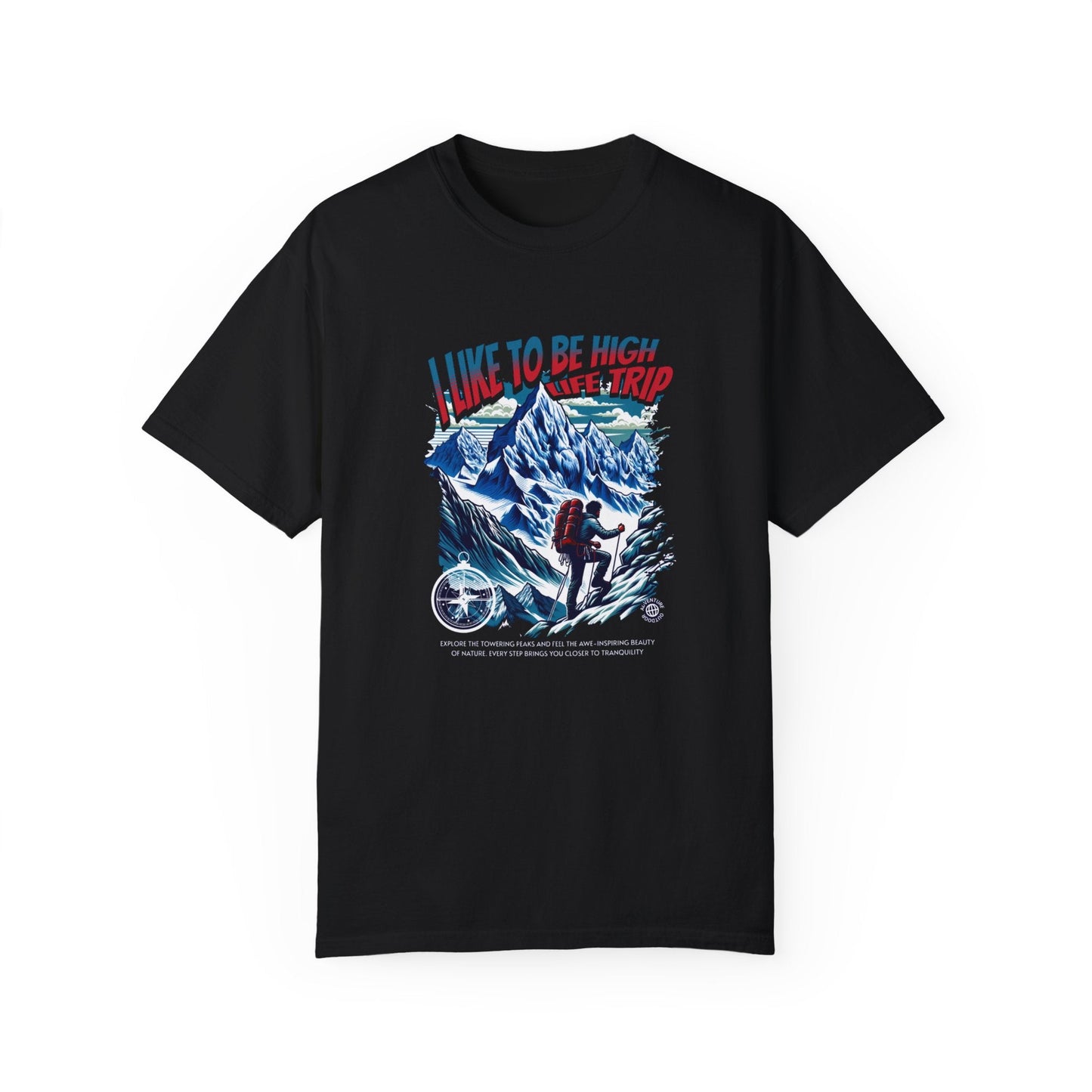 Vintage Hiker Life Trip T-shirt with retro hiker design in Antarctica, black background.