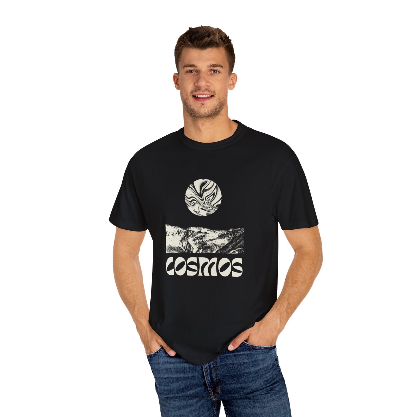 Cosmic earth unisex t-shirt with abstract cool psychedelic design
