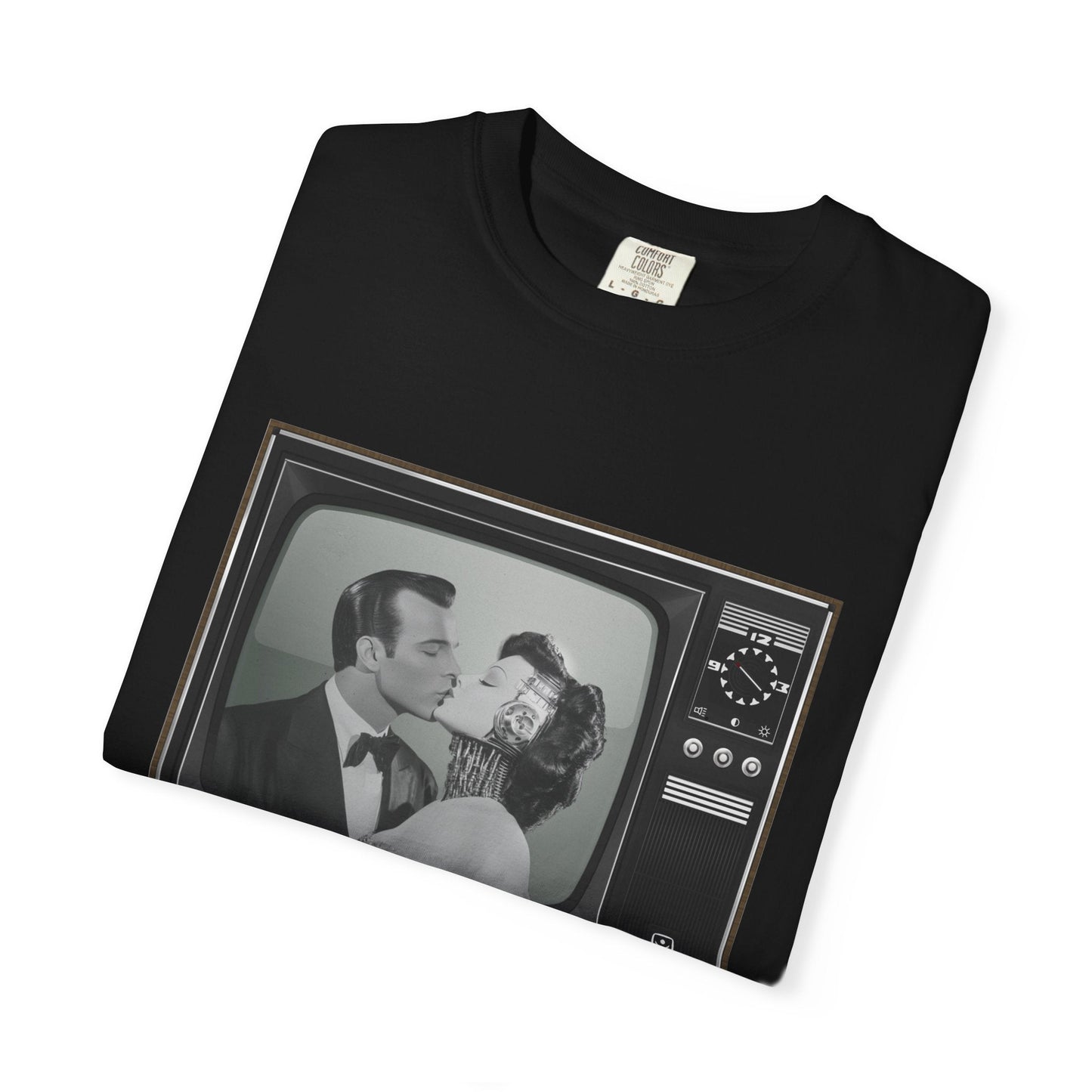 Retro love robot stylish t-shirt with romantic nostalgic art design