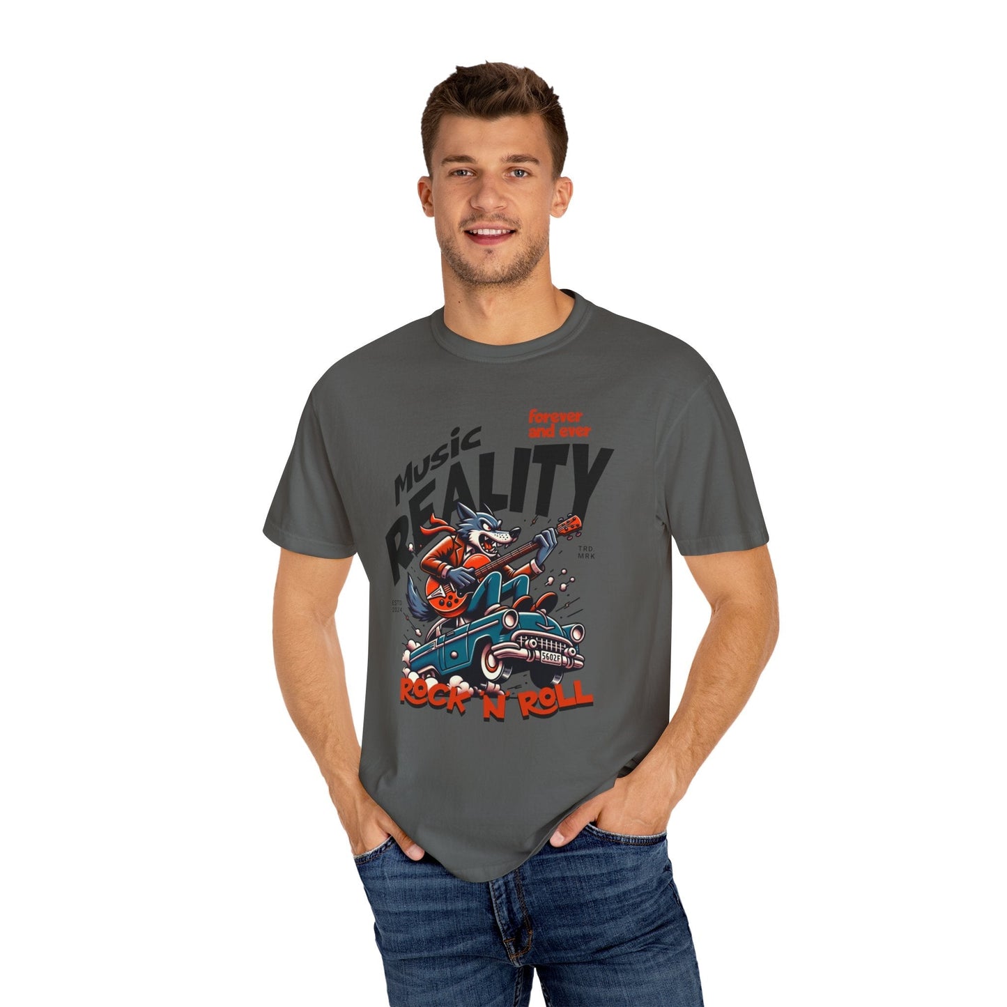 Unisex garment-Dyed t-shirt - Rock wolf retro music design