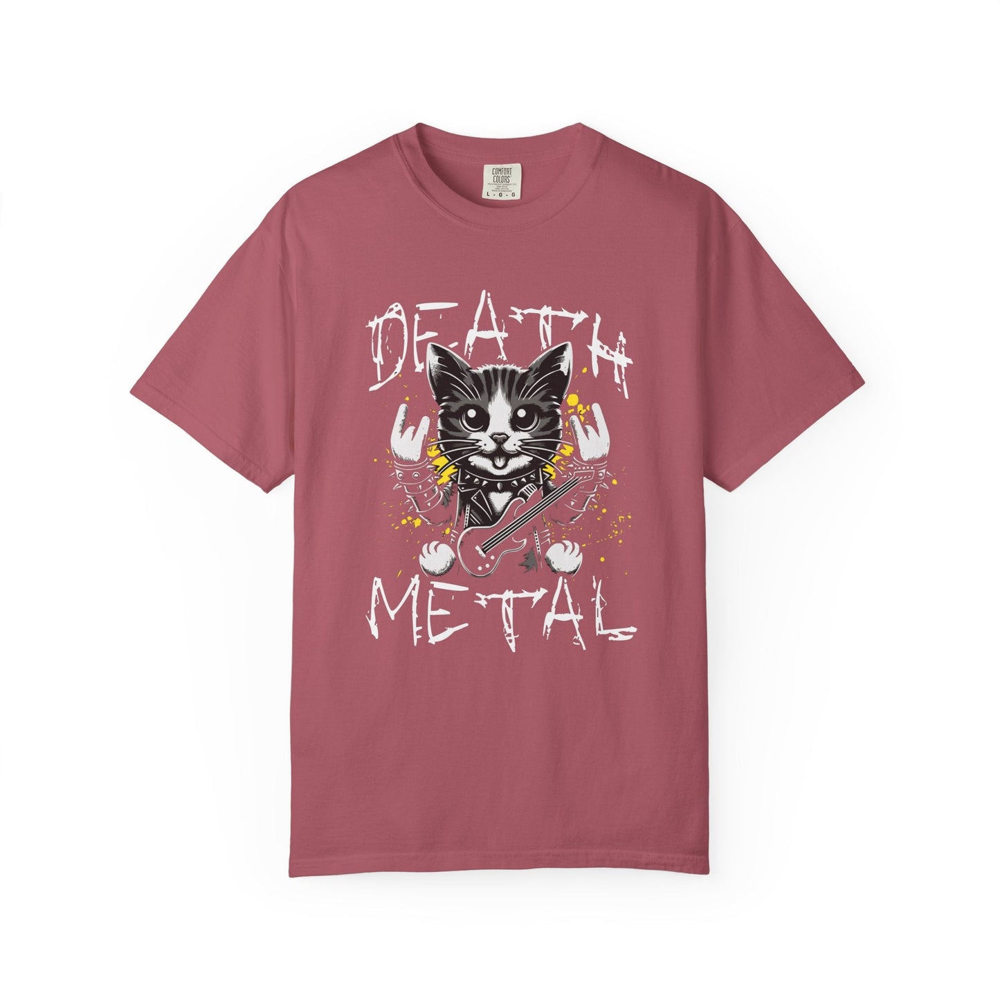 Cat metal t-shirt featuring rock & roll graphic design