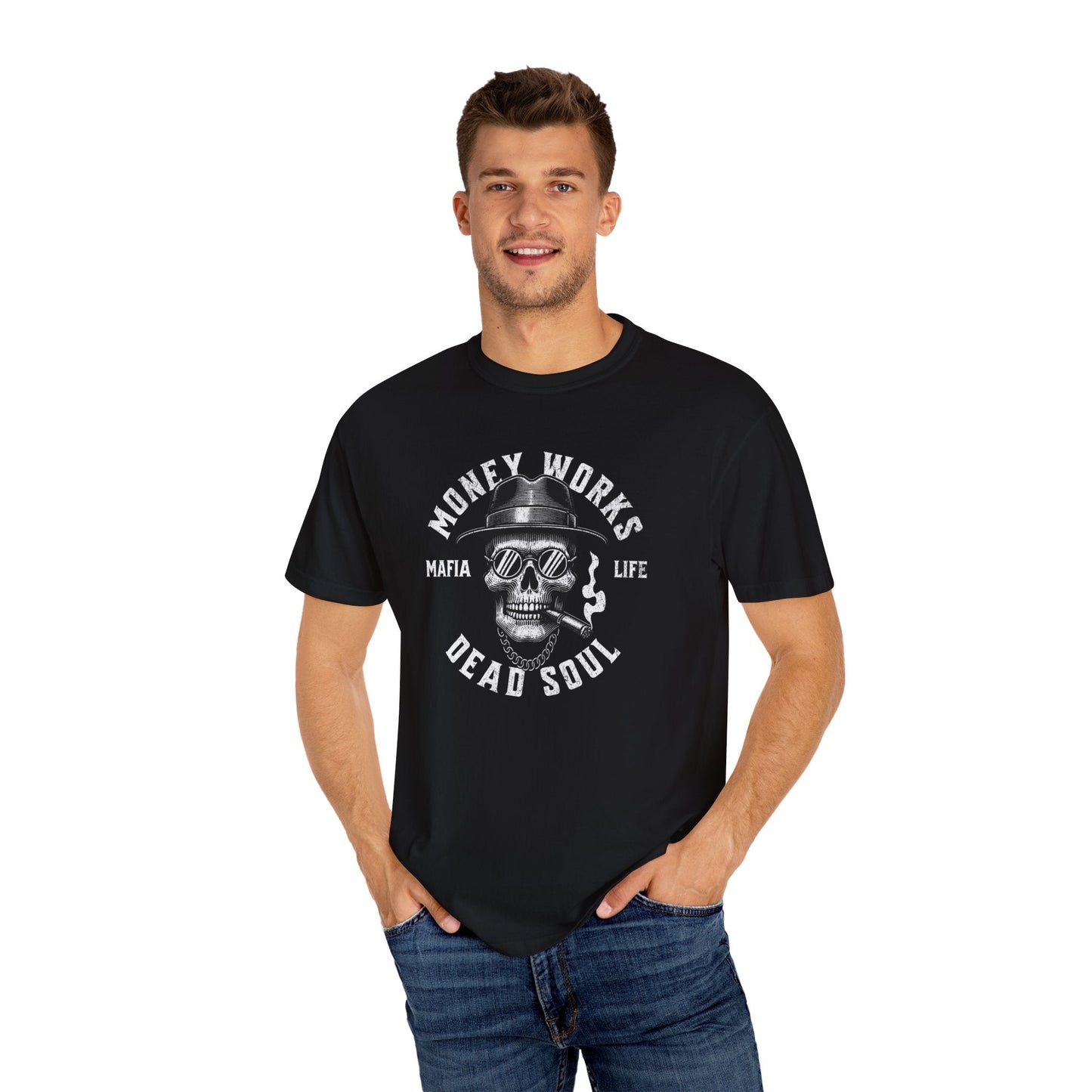 Gangster skull t-shirt - Unisex 'money works for me' design