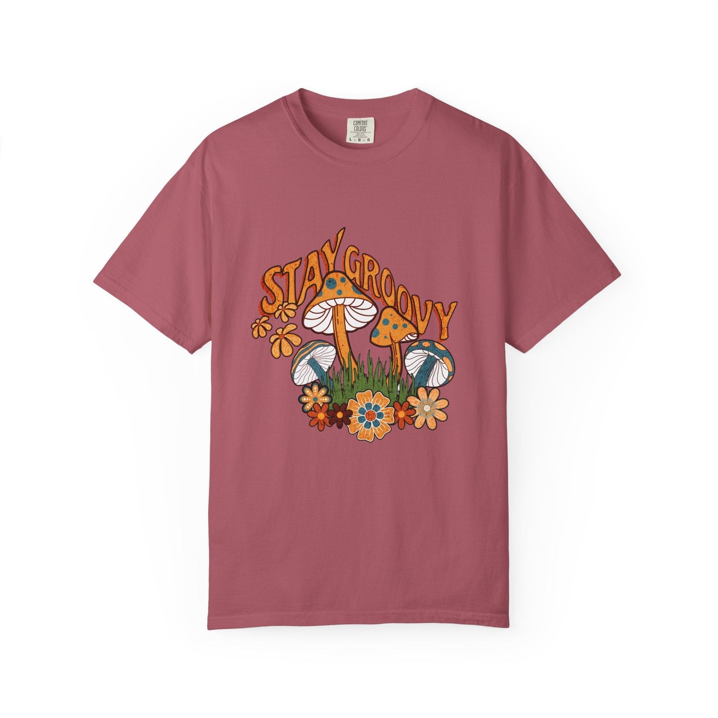 Stay groovy t-shirt with vintage mushroom design - Retro style tee