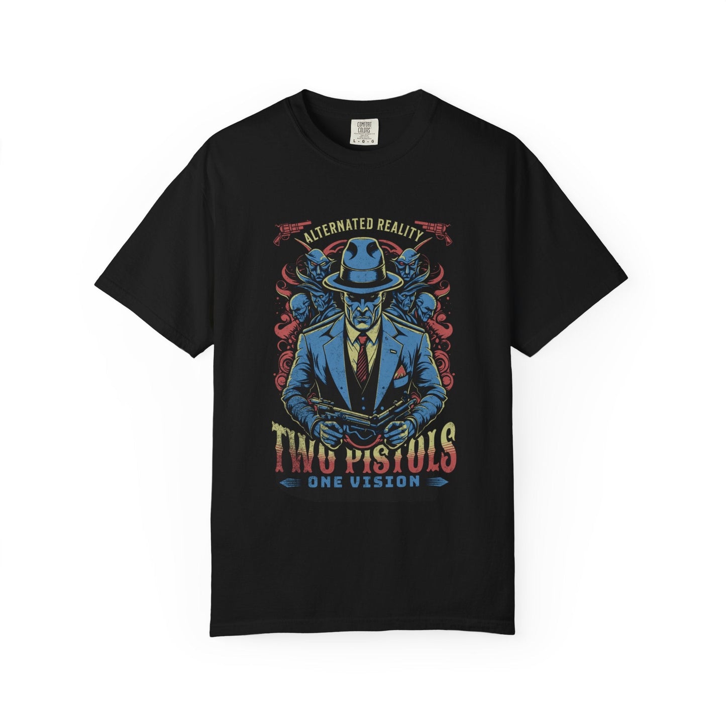 Two pistols design with cool skull & flames- Graphic t-shirt - Comfort