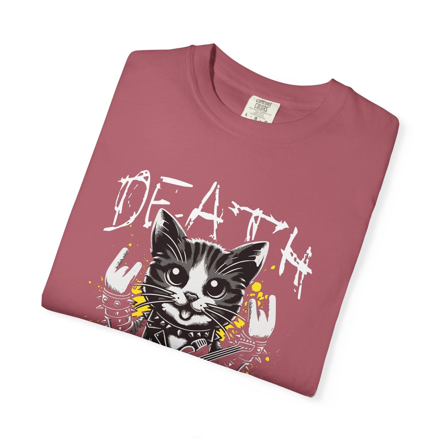 Cat metal t-shirt featuring rock & roll graphic design