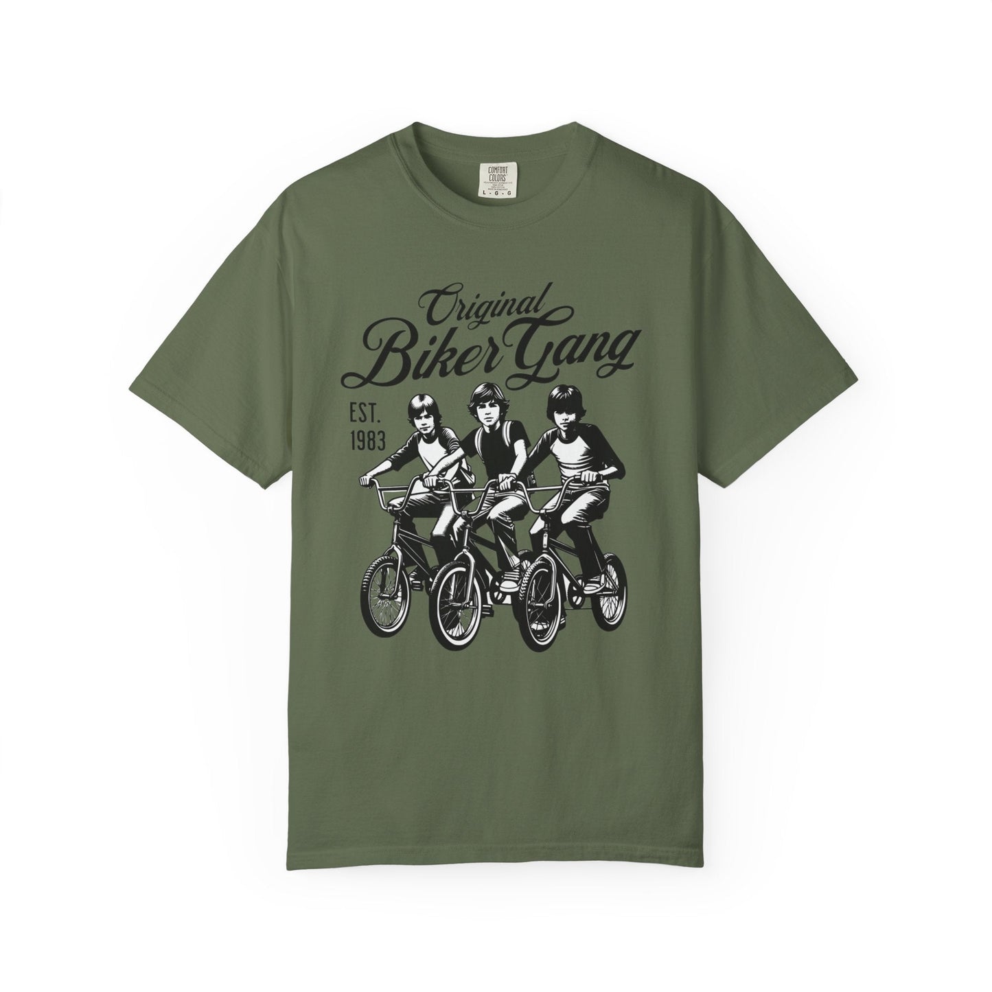 Biker gang t-shirt with vintage bicycle graphic design