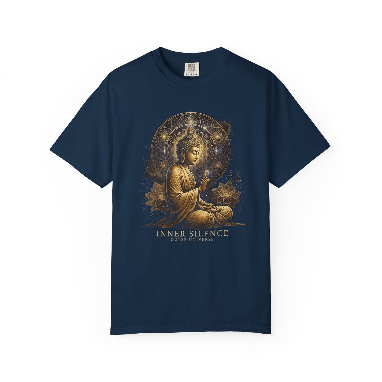 Buddha Is Gold – Radiant Meditating Buddha T-Shirt for Relaxed Style