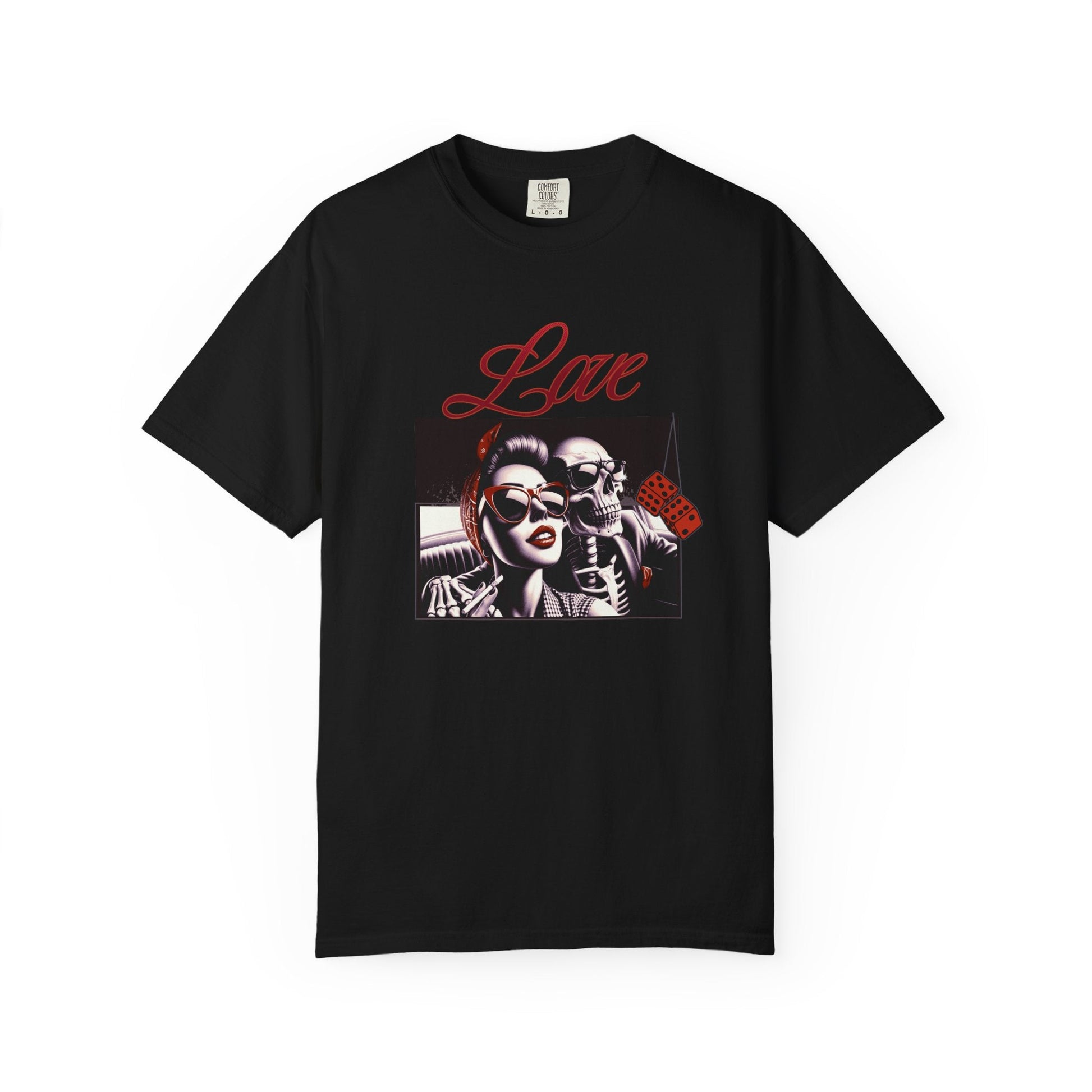 Love skull t-shirt with vintage pin-up girl & Skeleton - Retro style
