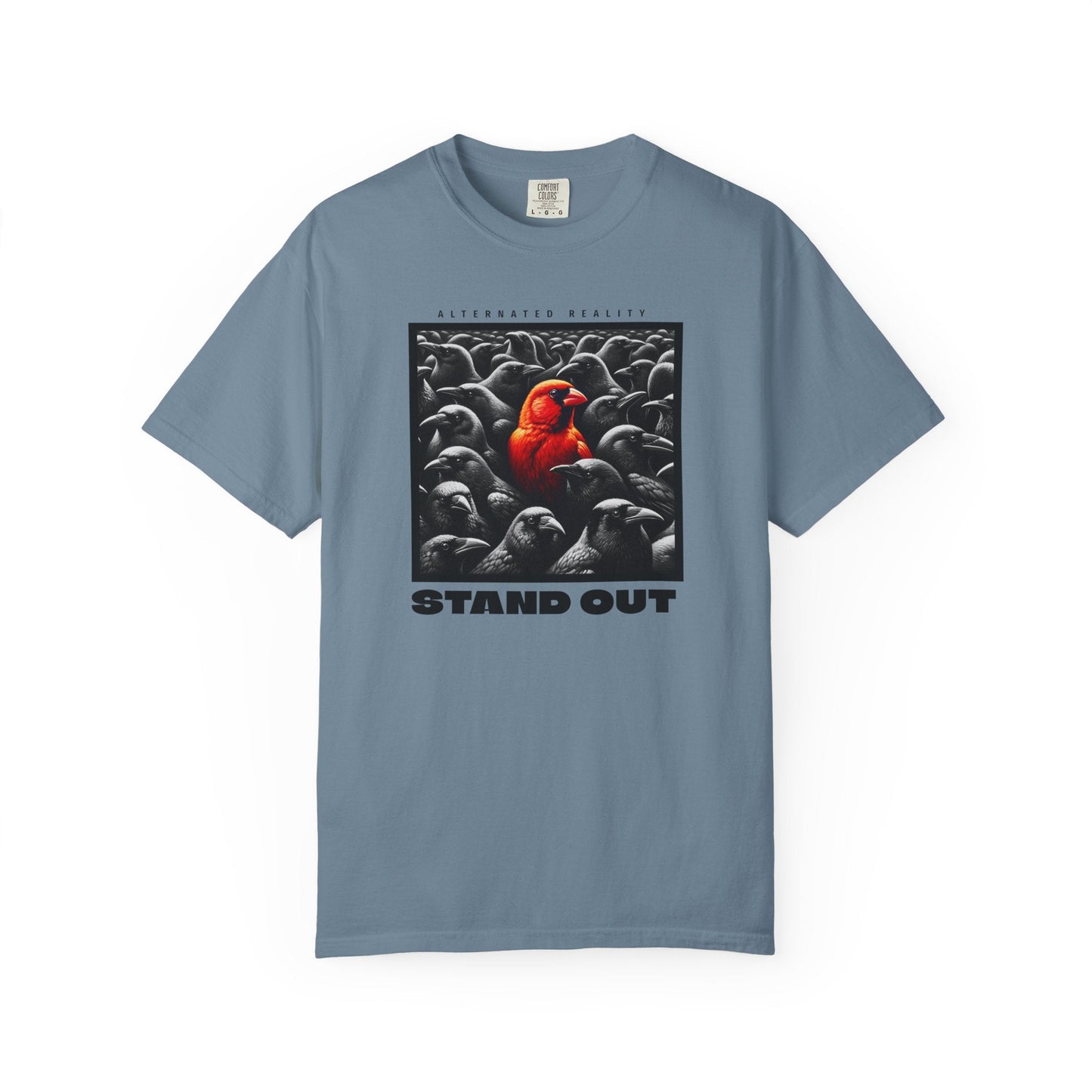 Stand-out unisex T-shirt with bold bird illustration and "STAND OUT" text for statement streetwear style