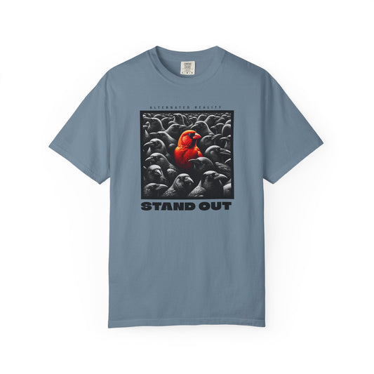 Stand-out unisex T-shirt with bold bird illustration and "STAND OUT" text for statement streetwear style