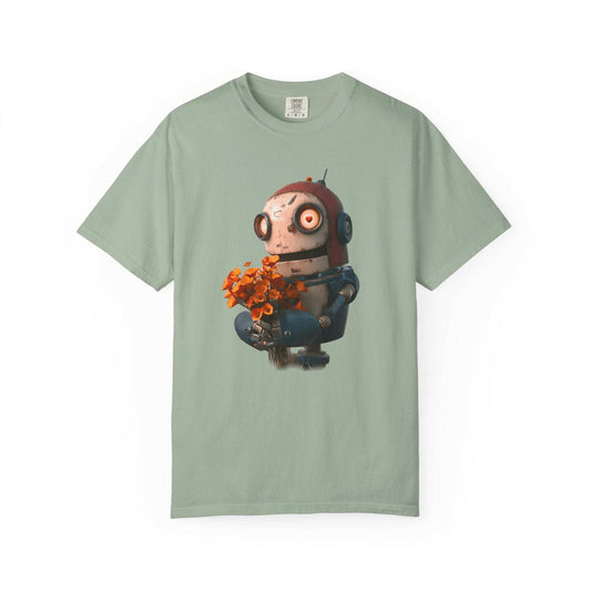 A robot's love artwork blending mechanical precision with romantic emotion in a futuristic design