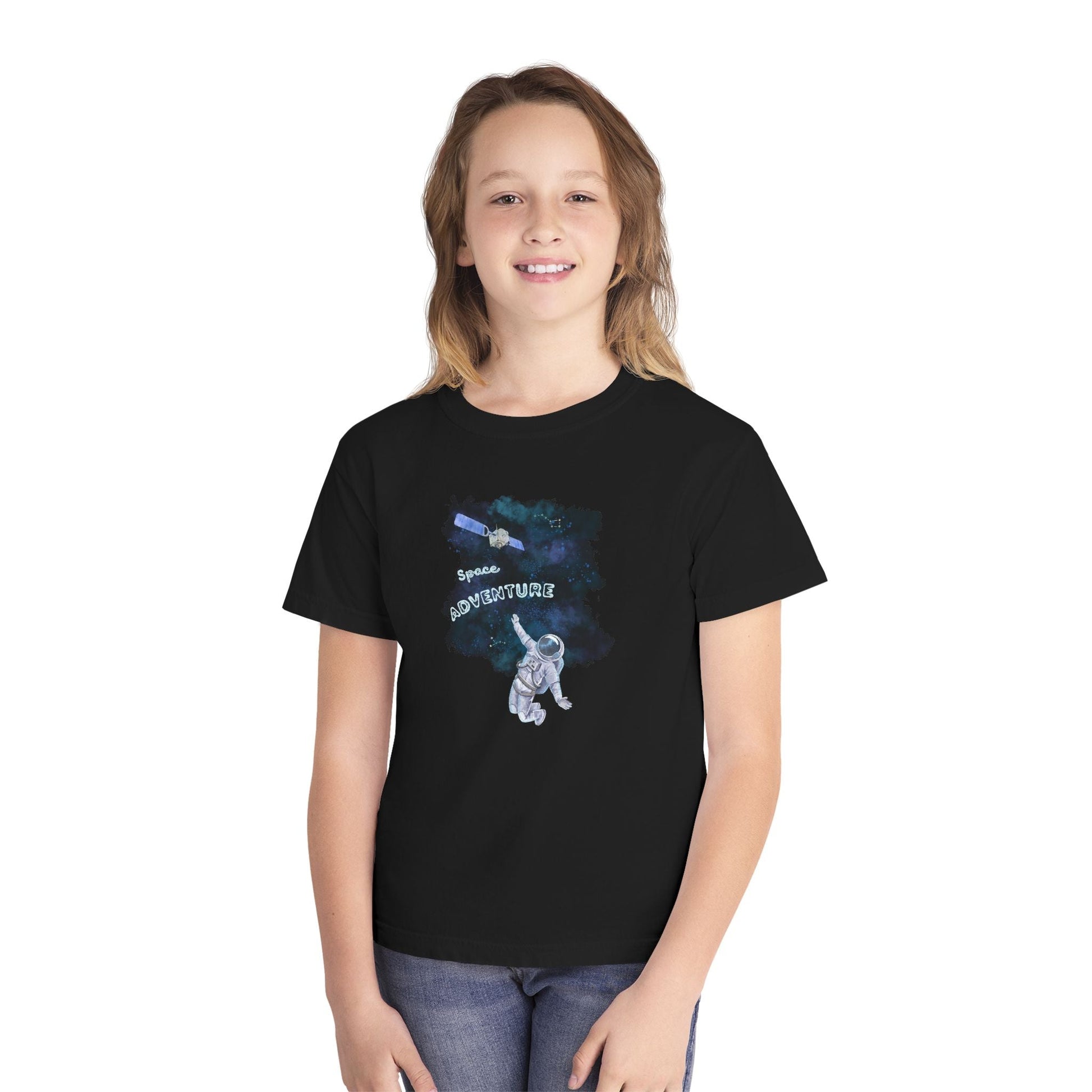 Space adventure youth tee - Black astronaut t-shirt for kids
