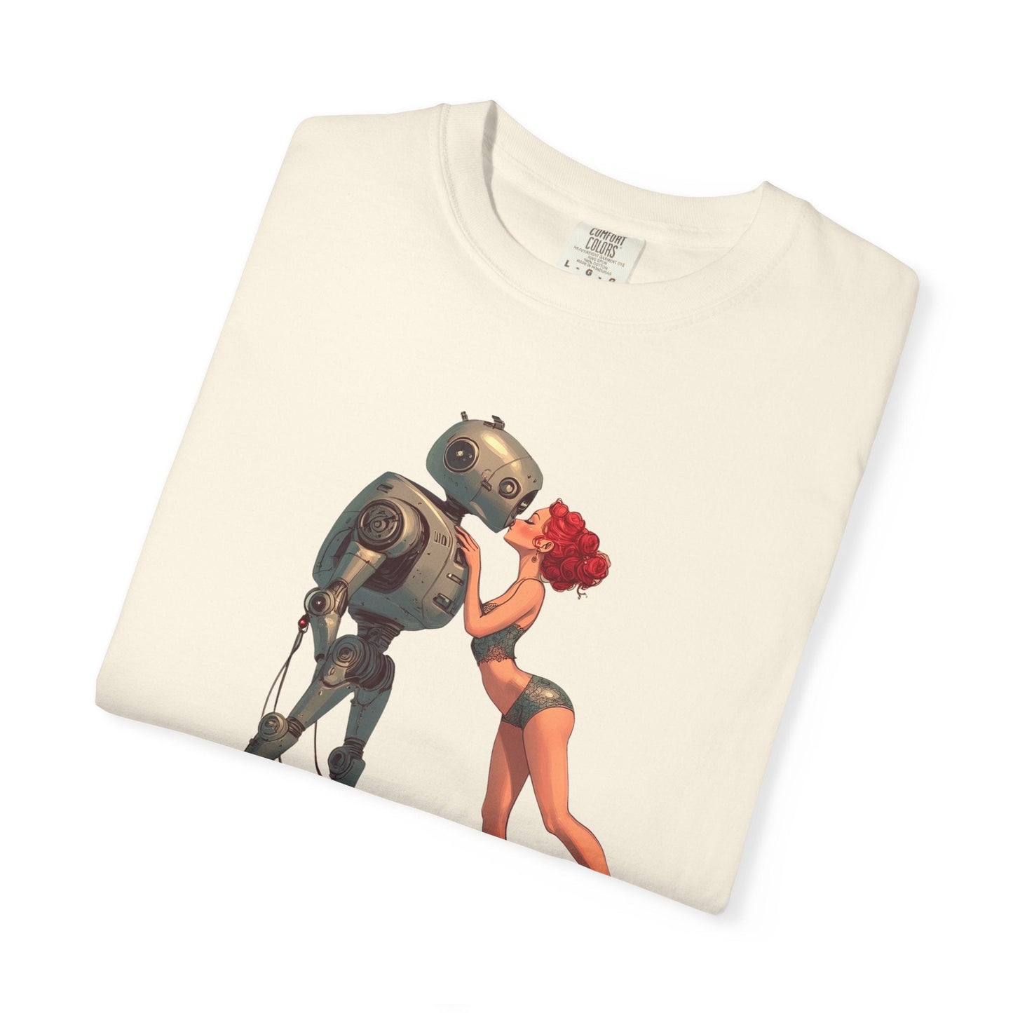 A Robot’s Love T-shirt – Beautiful Woman Kissing a Robot