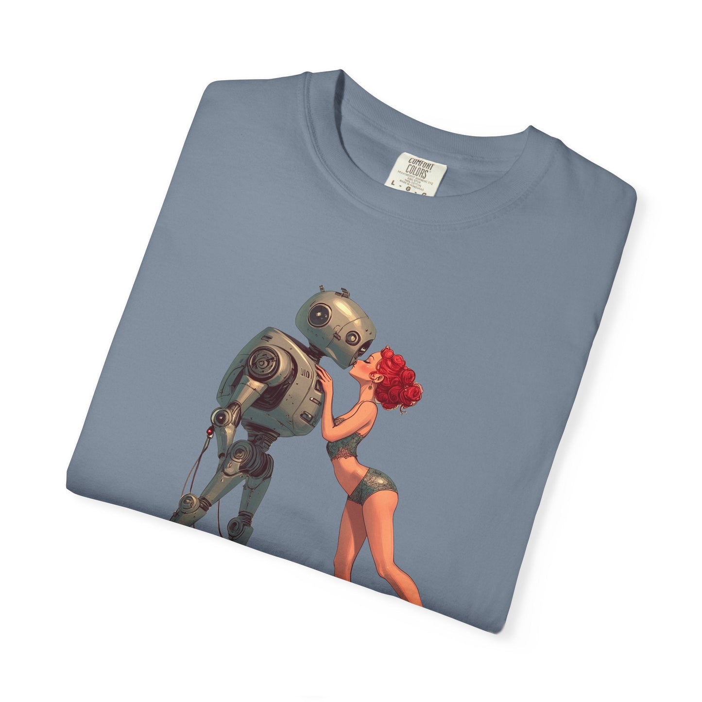 A Robot’s Love T-shirt – Beautiful Woman Kissing a Robot