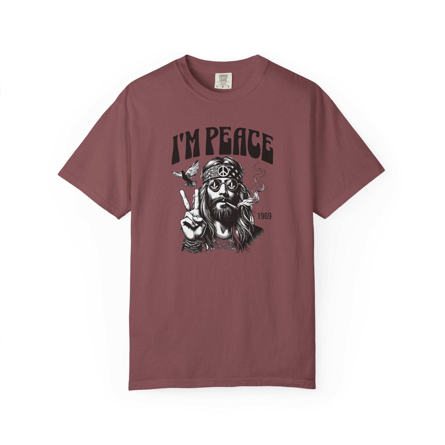 Peaceful Hippie unisex t-shirt with retro 70s hippie design and relaxed fit