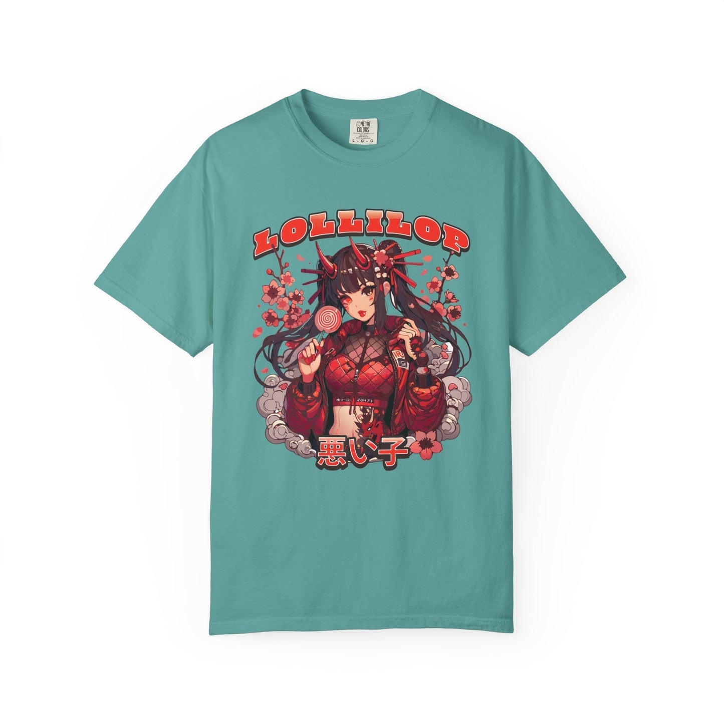Devil lollipop girl teal t-shirt with anime girl design