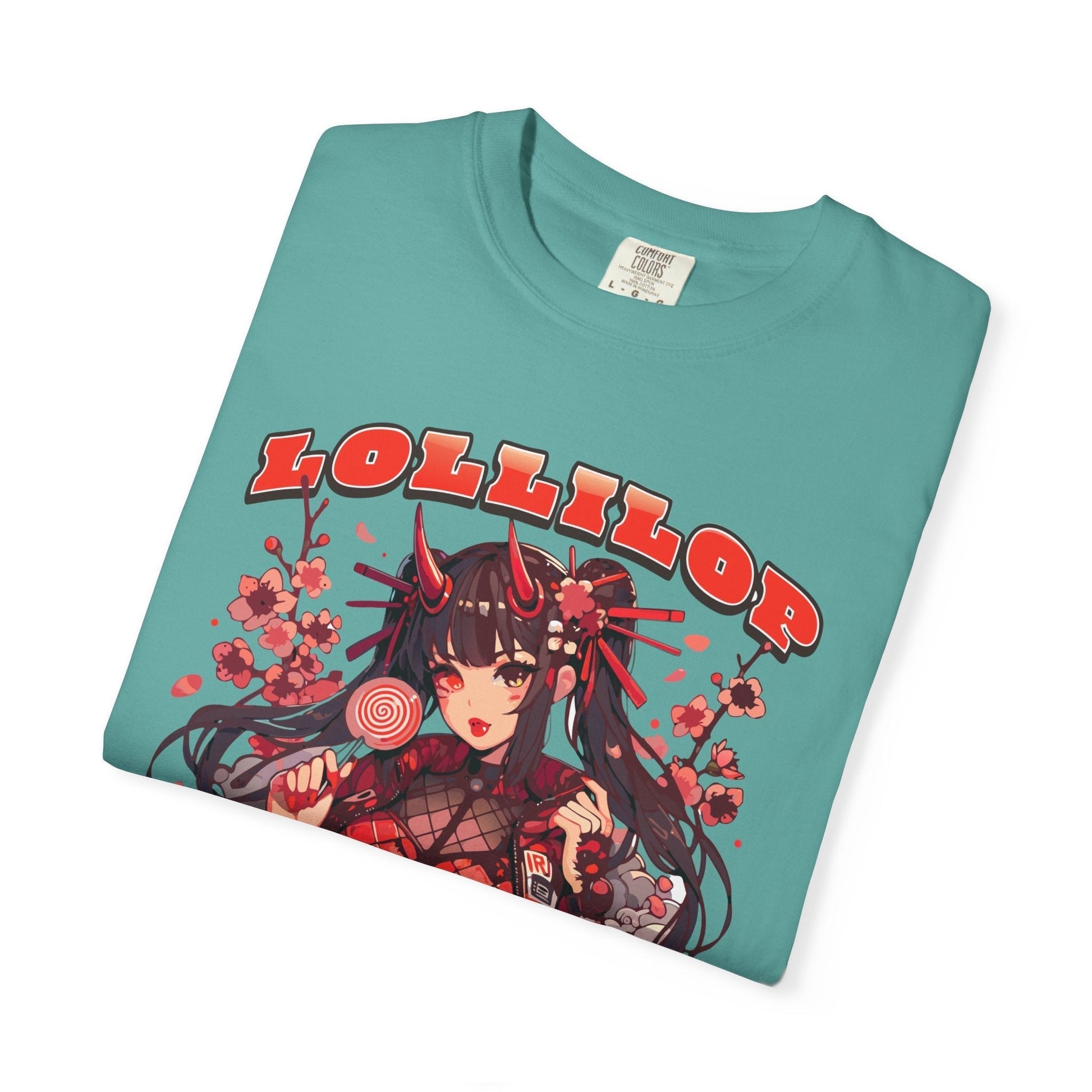 Devil lollipop girl teal t-shirt with anime girl design