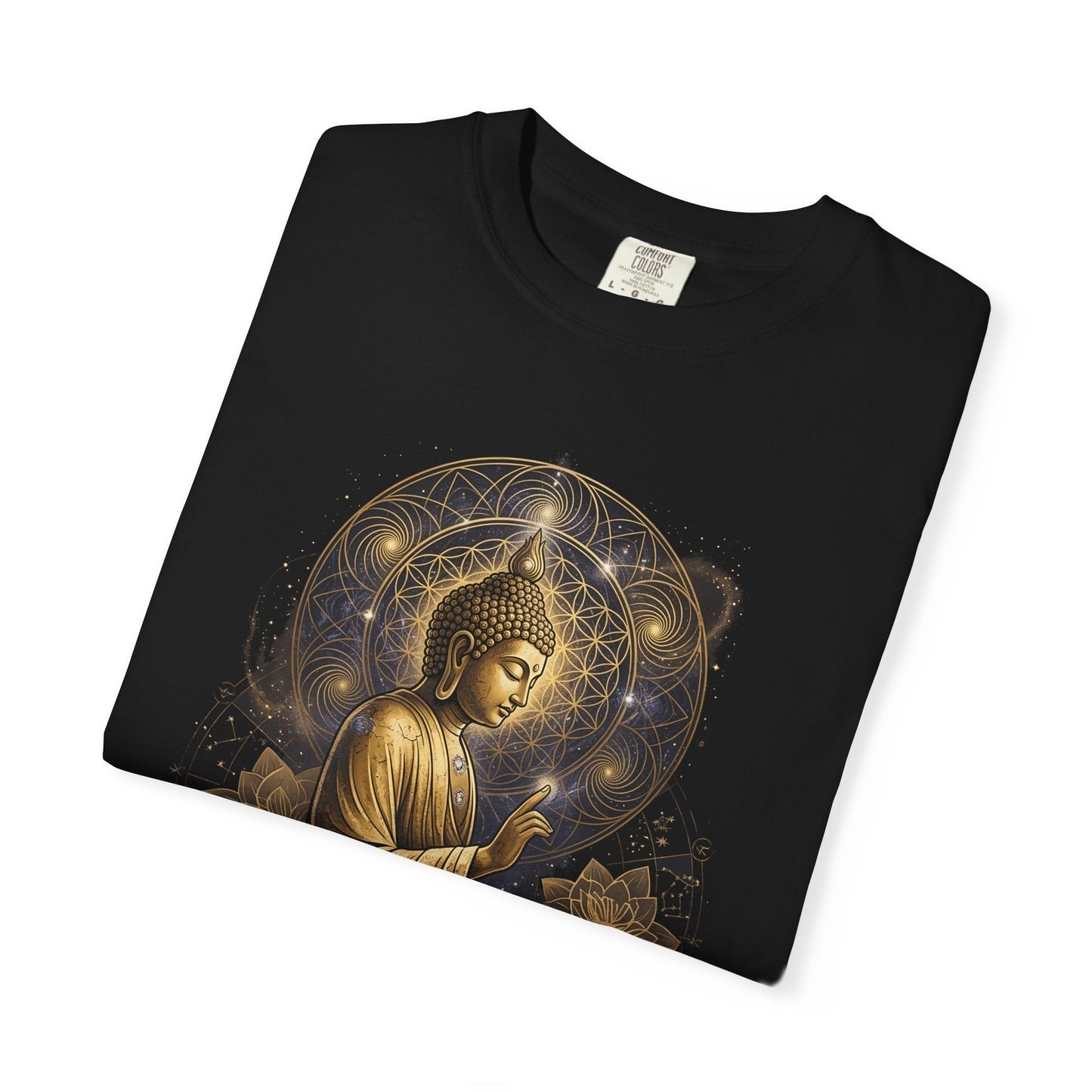 Buddha Is Gold – Radiant Meditating Buddha T-Shirt for Relaxed Style