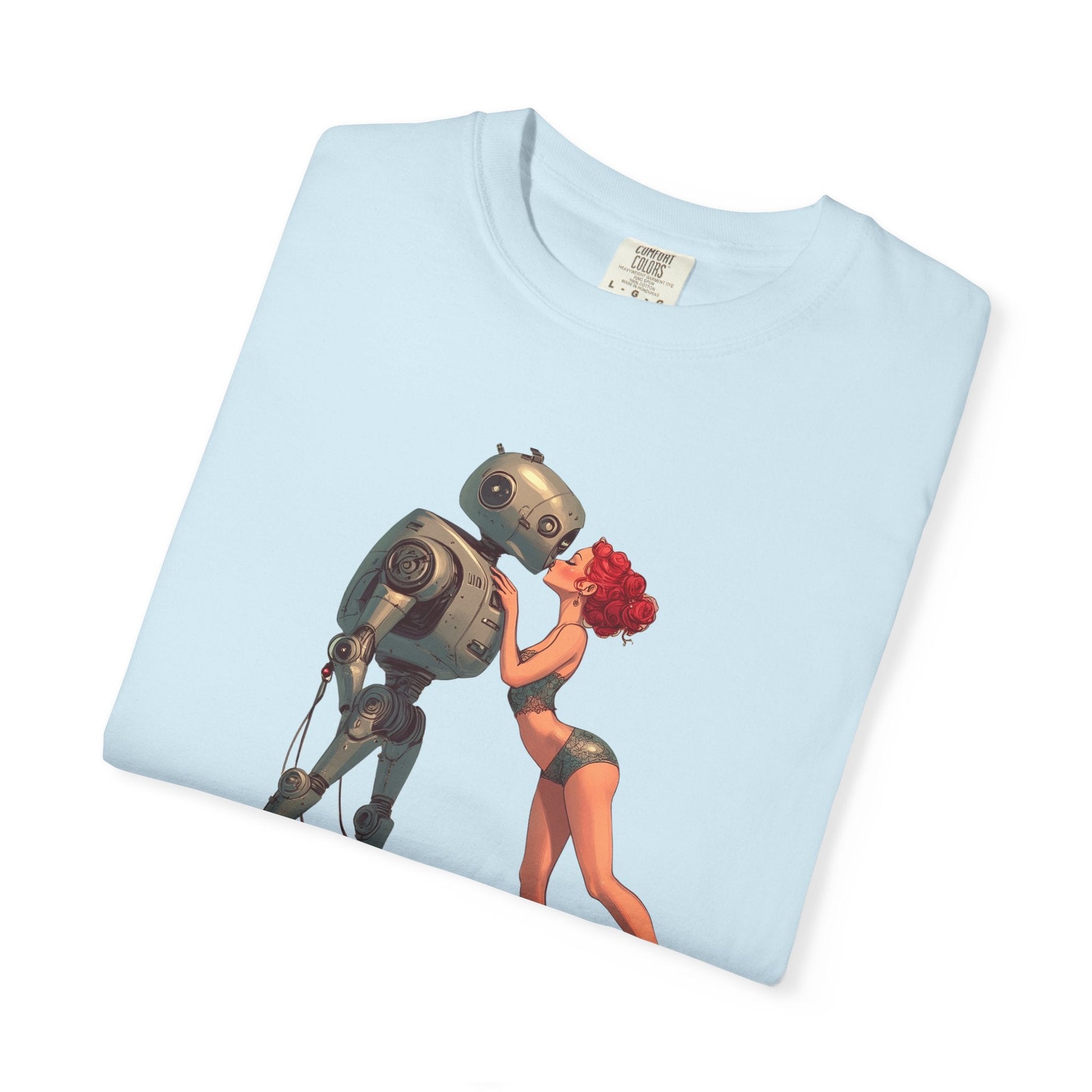 A Robot’s Love T-shirt – Beautiful Woman Kissing a Robot