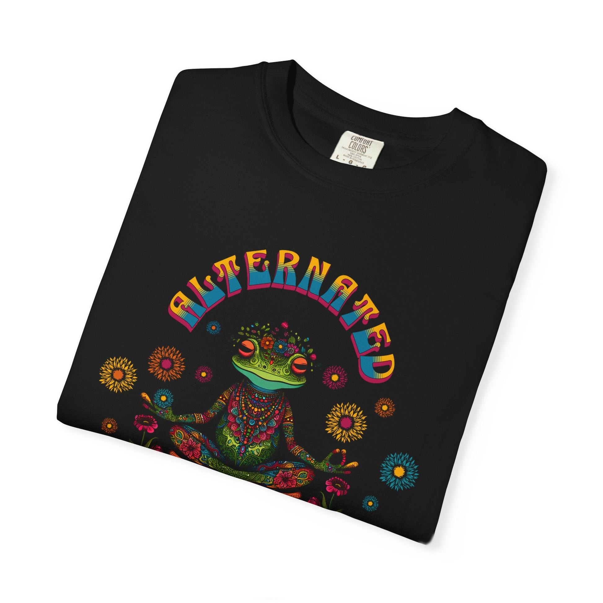Meditative frog 2 psychedelic t-shirt with trippy frog design