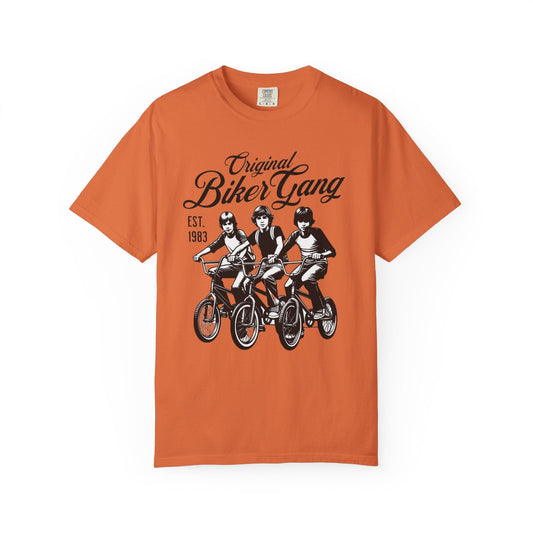 Biker gang t-shirt with vintage bicycle graphic design