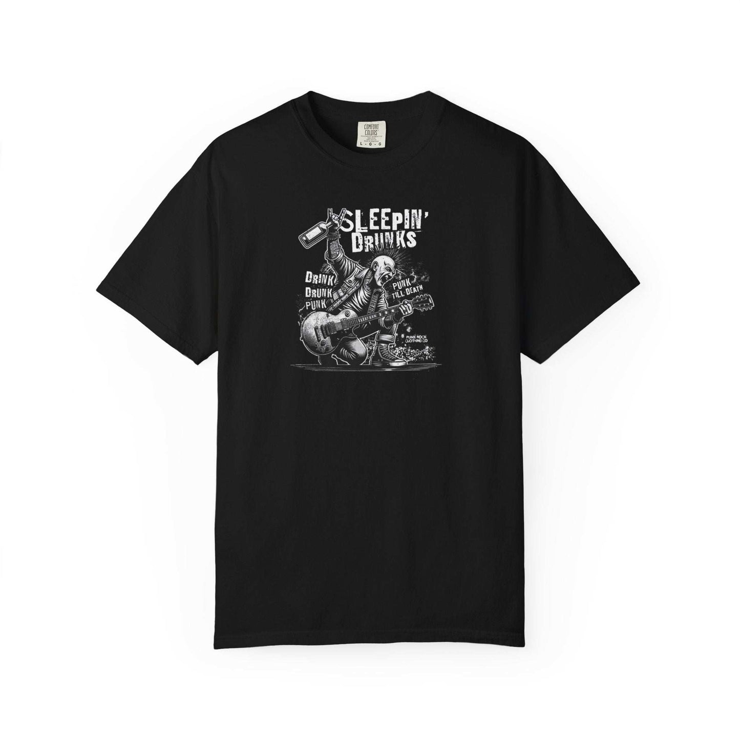 Sleeping Drunks tee with playful snoozing figure and drunk animals graphic, humorous casual shirt