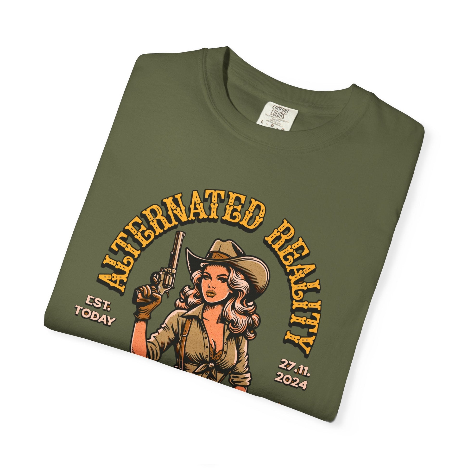 Vintage pin up westen t-shirt - Retro style adventure graphic tee