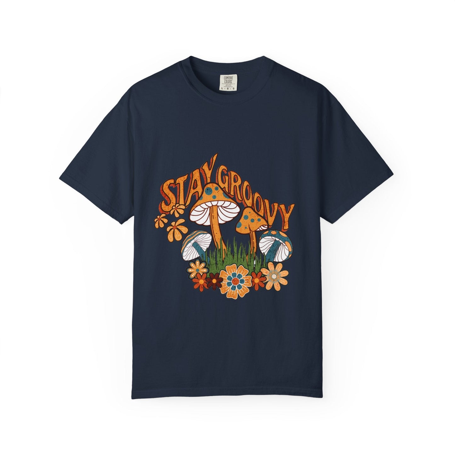 Stay groovy t-shirt with vintage mushroom design - Retro style tee