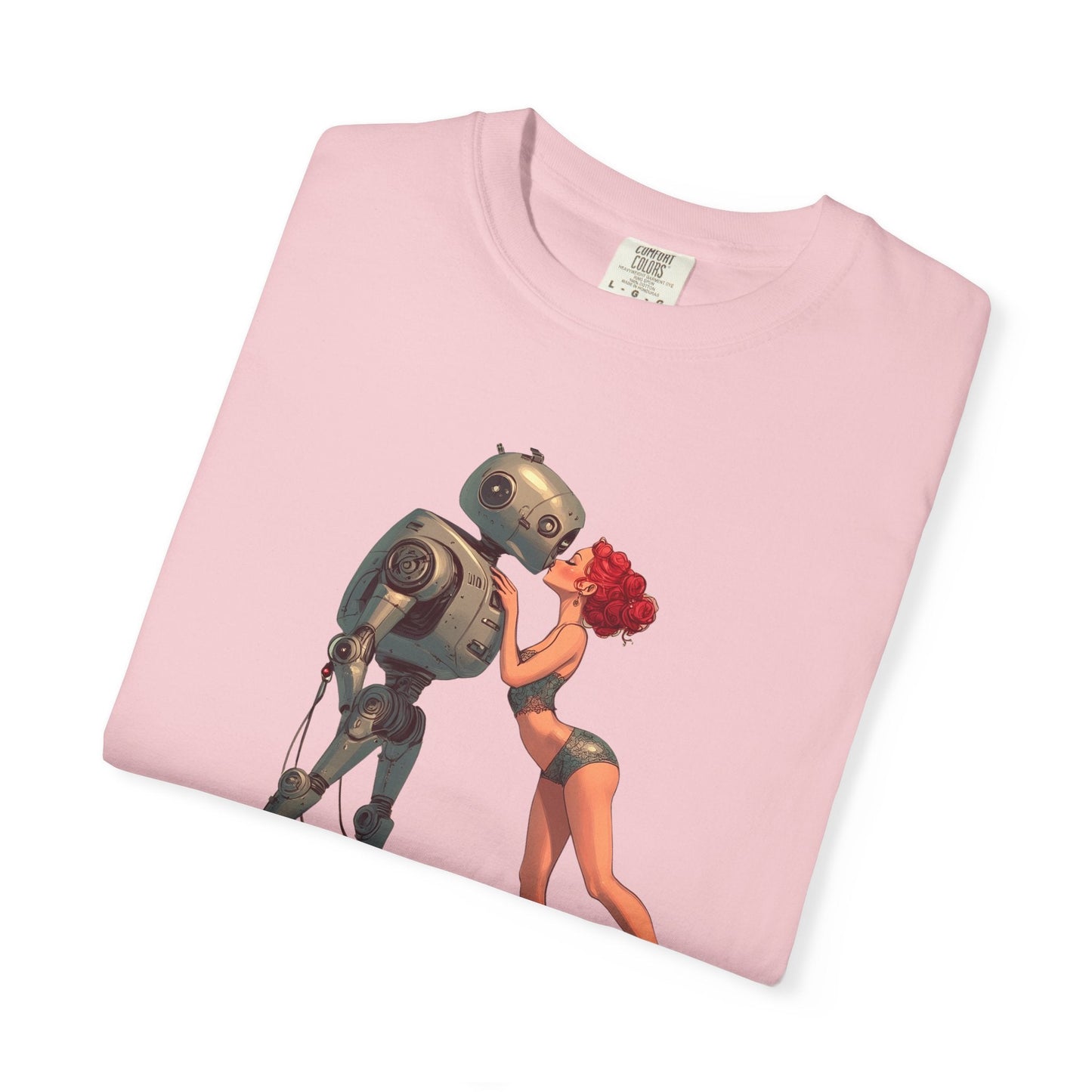 A Robot’s Love T-shirt – Beautiful Woman Kissing a Robot