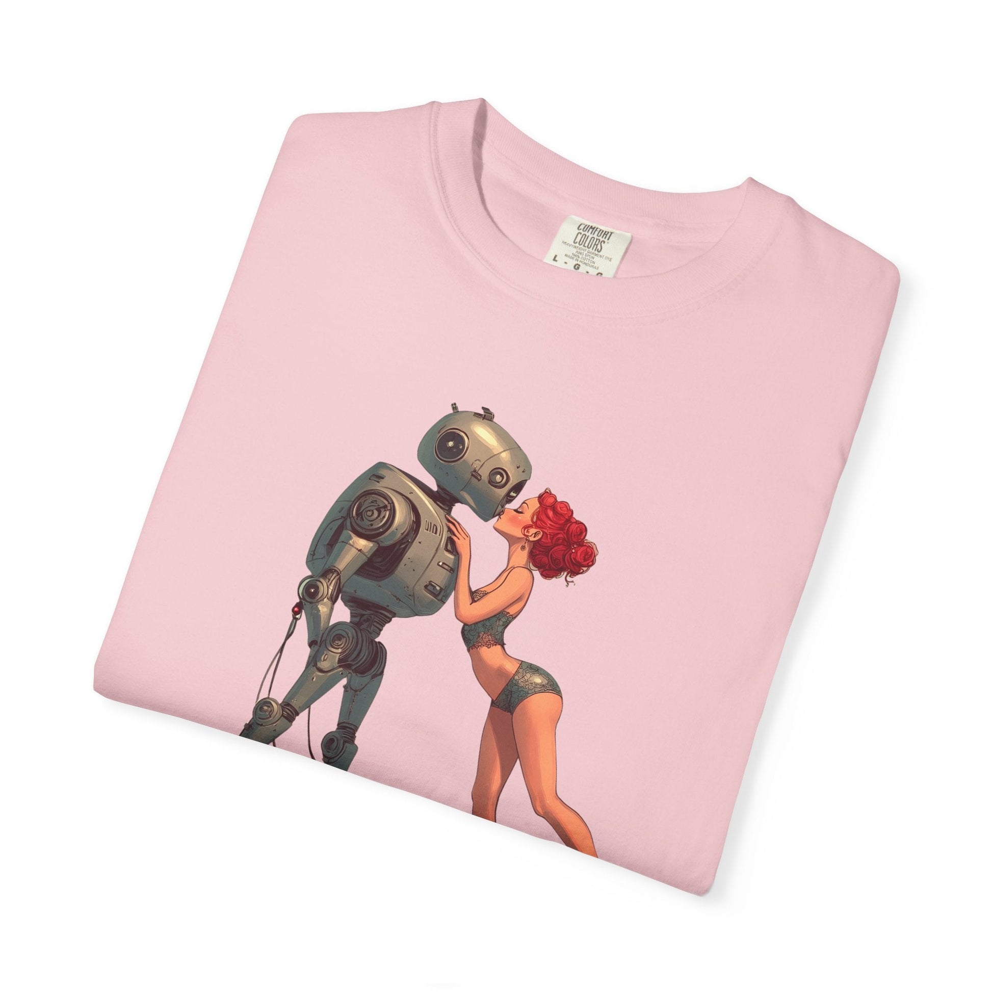 A Robot’s Love T-shirt – Beautiful Woman Kissing a Robot
