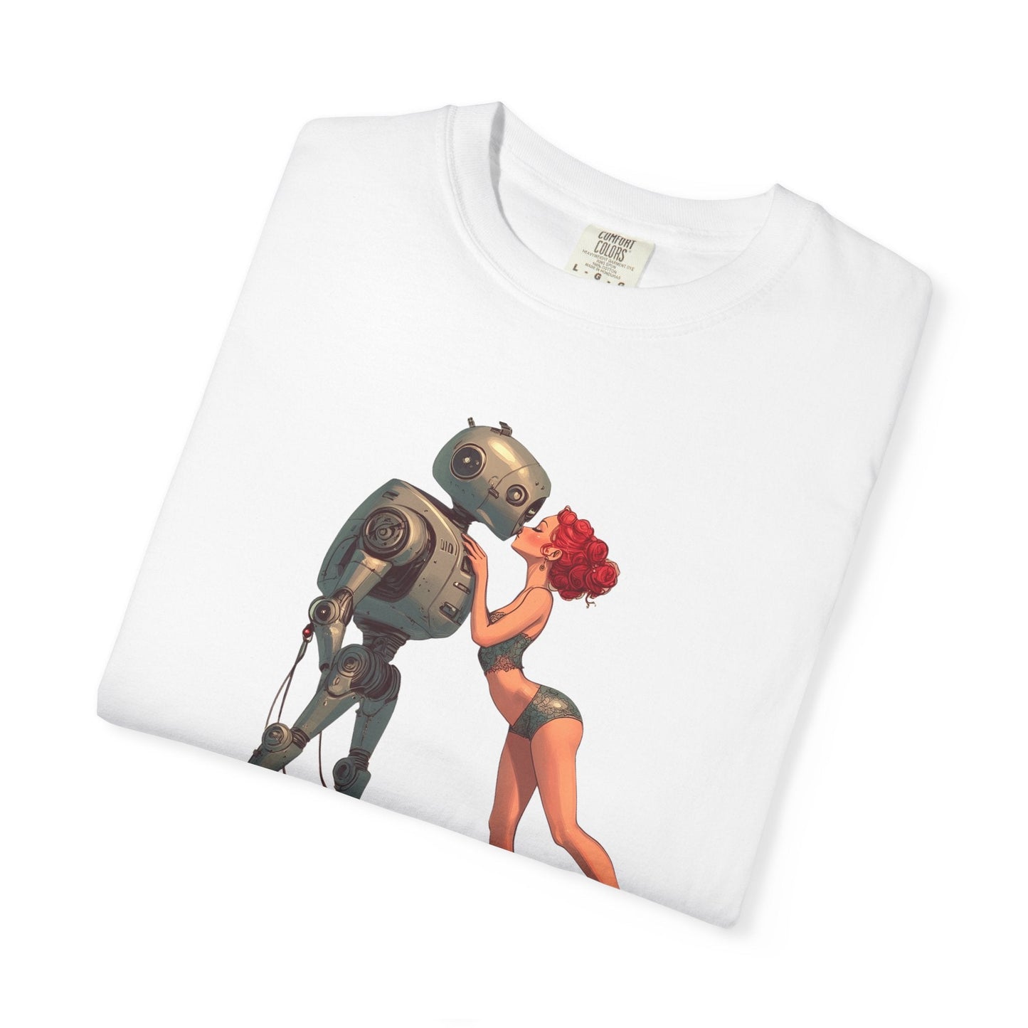 A Robot’s Love T-shirt – Beautiful Woman Kissing a Robot