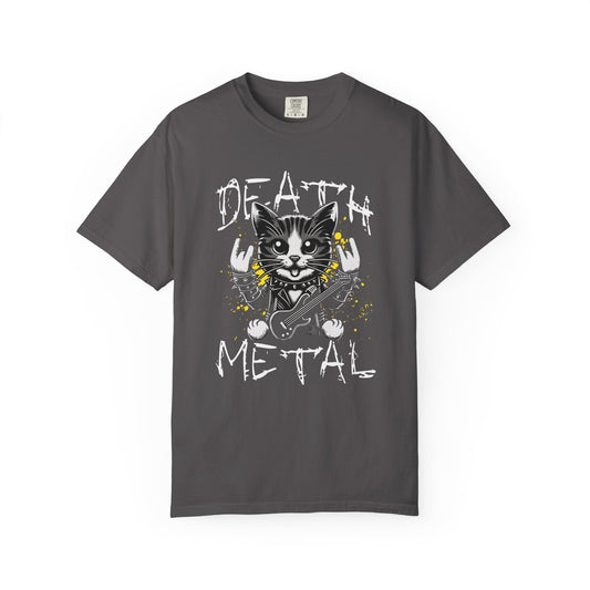Cat metal t-shirt featuring rock & roll graphic design