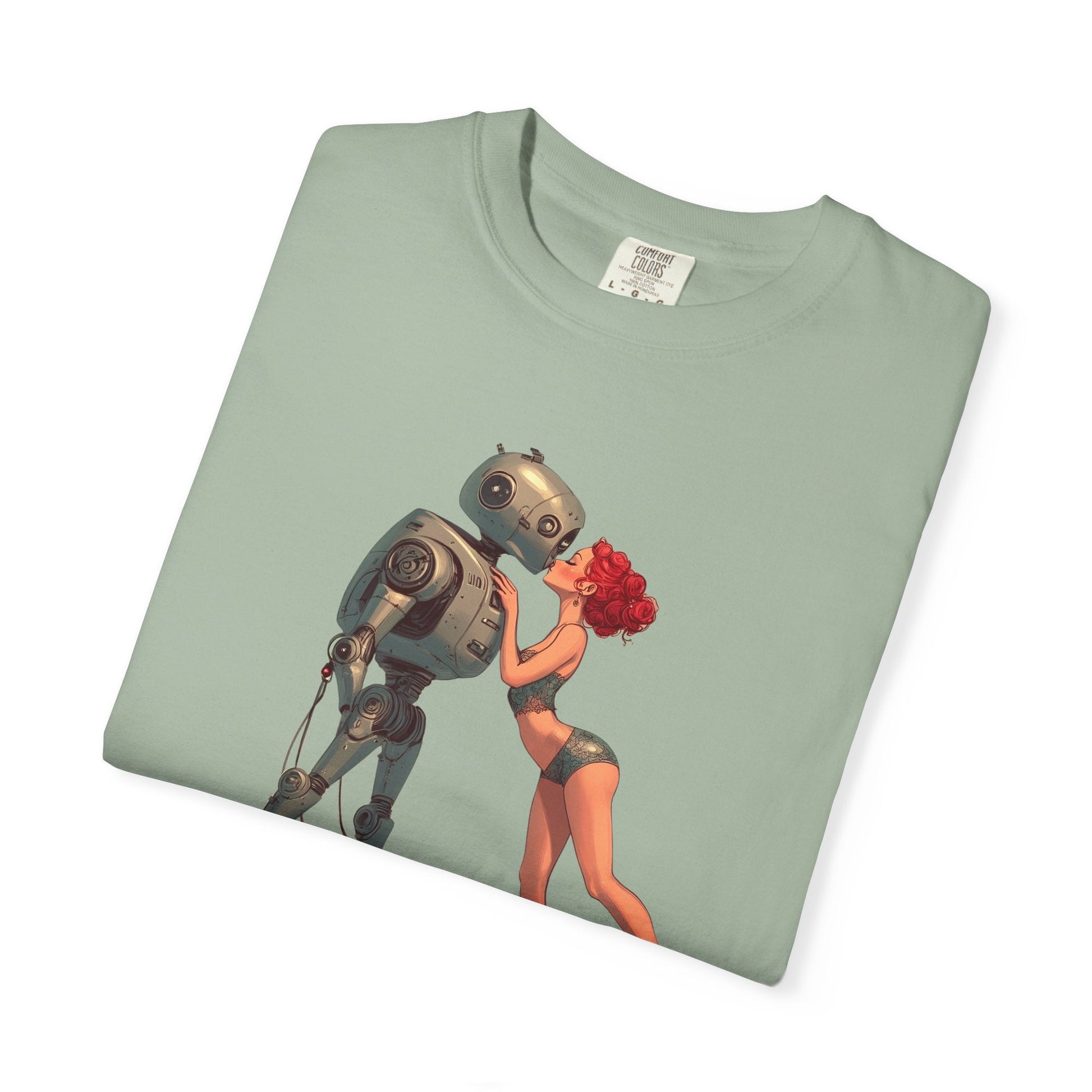 A Robot’s Love T-shirt – Beautiful Woman Kissing a Robot