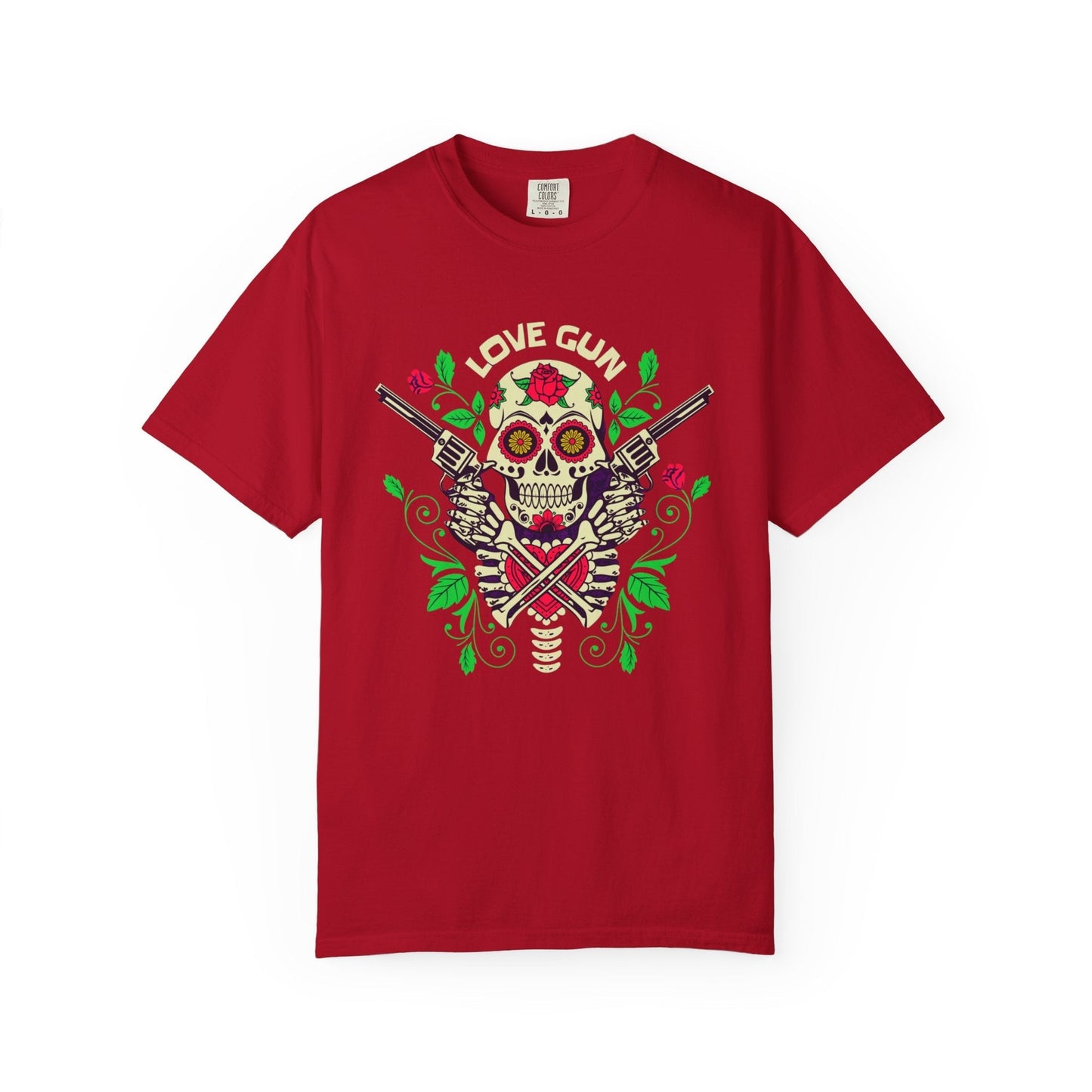 Love gun black t-shirt with Sugar skull design - Stylish & comfortable