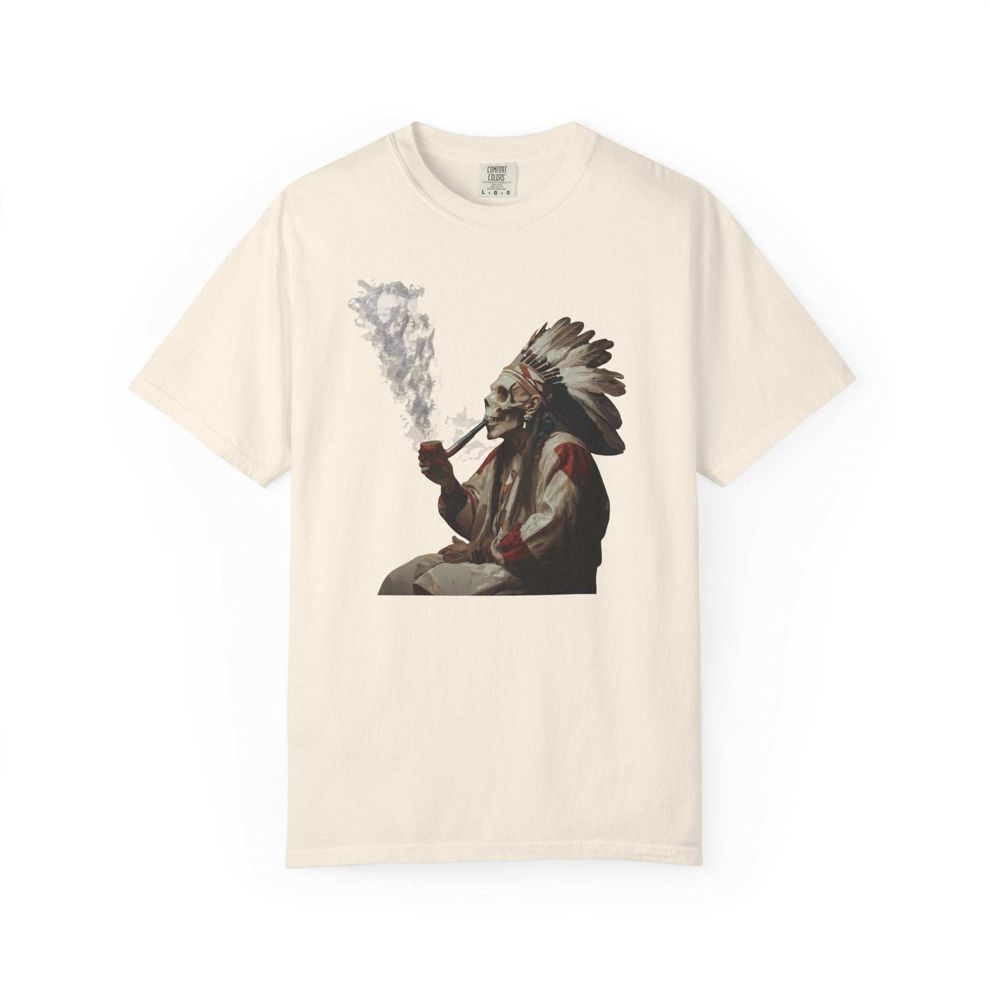 Native American Chief graphic t-shirt with traditional attire and cultural design on soft cotton fabric