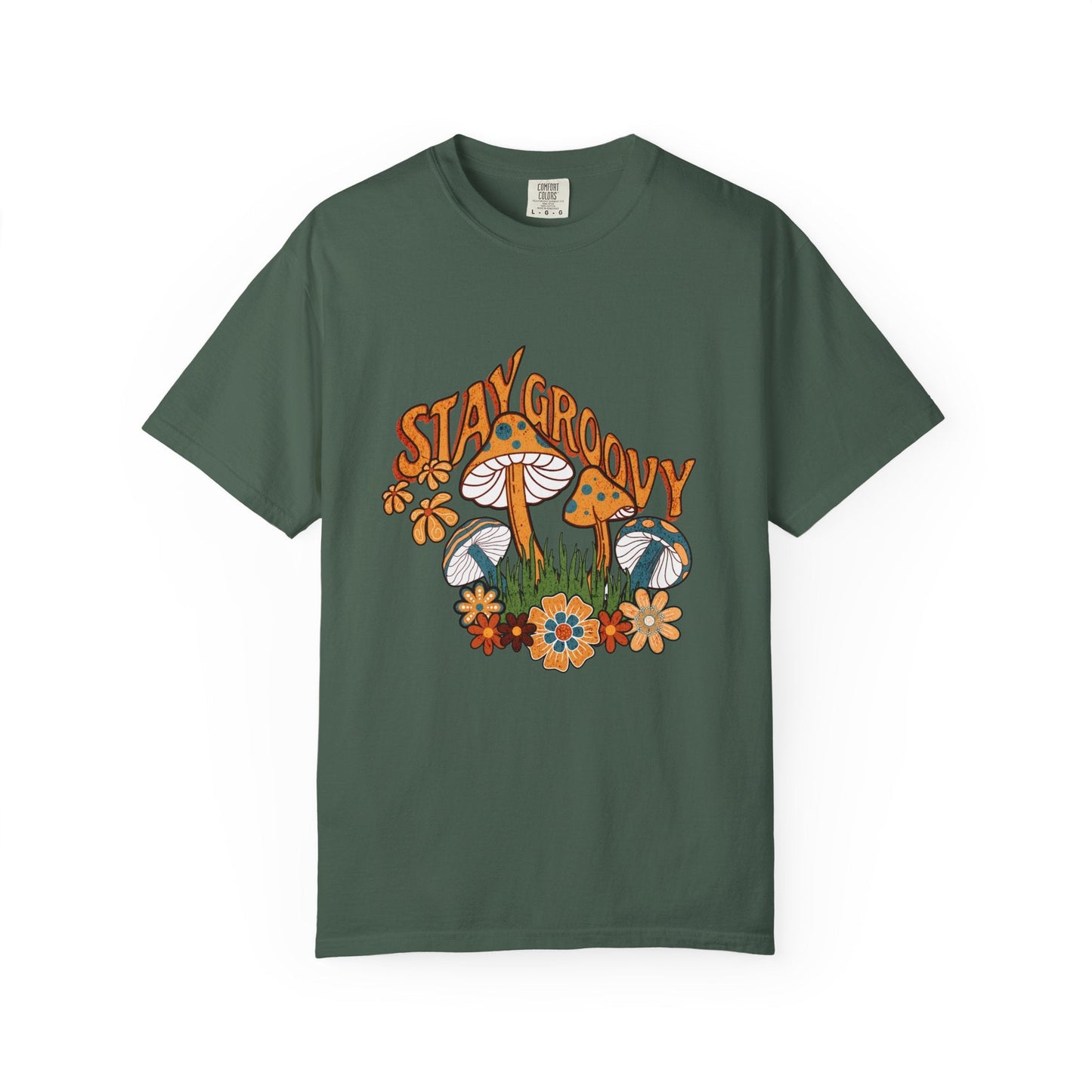 Stay groovy t-shirt with vintage mushroom design - Retro style tee