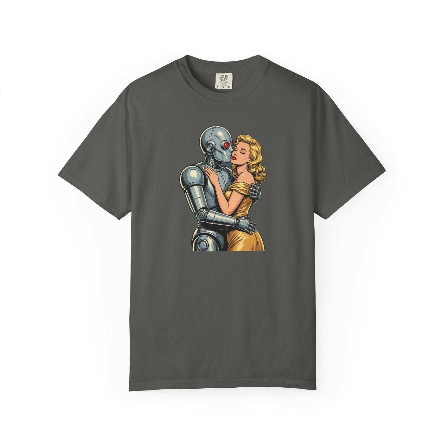 Chrome Romance Robot Kissing Woman T-Shir