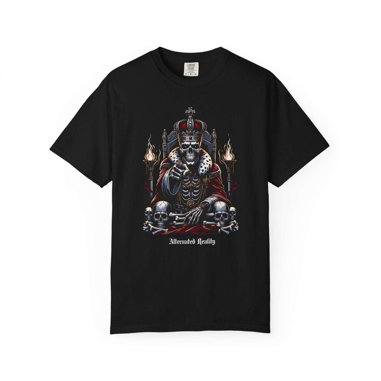 King of darkness gothic graphic tee featuring skeletal king design on black vintage cotton shirt