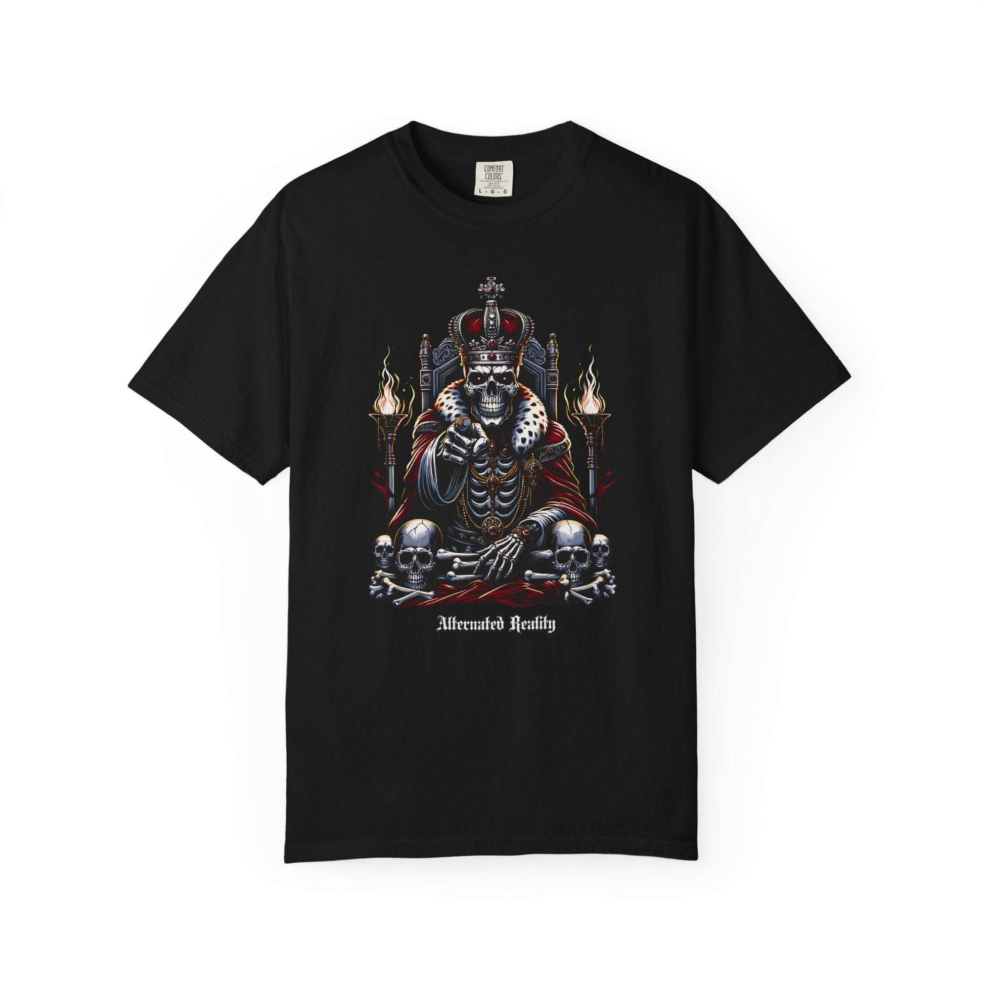 King of darkness gothic graphic tee featuring skeletal king design on black vintage cotton shirt
