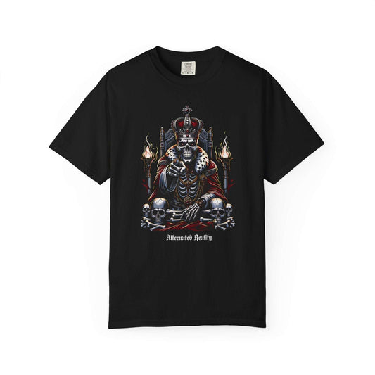 King of darkness gothic graphic tee featuring skeletal king design on black vintage cotton shirt