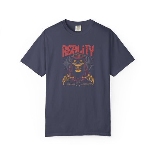 Hardcore Rock Gothic T-shirt with "Reality" graphic and rebellious design for gothic fashion enthusiasts