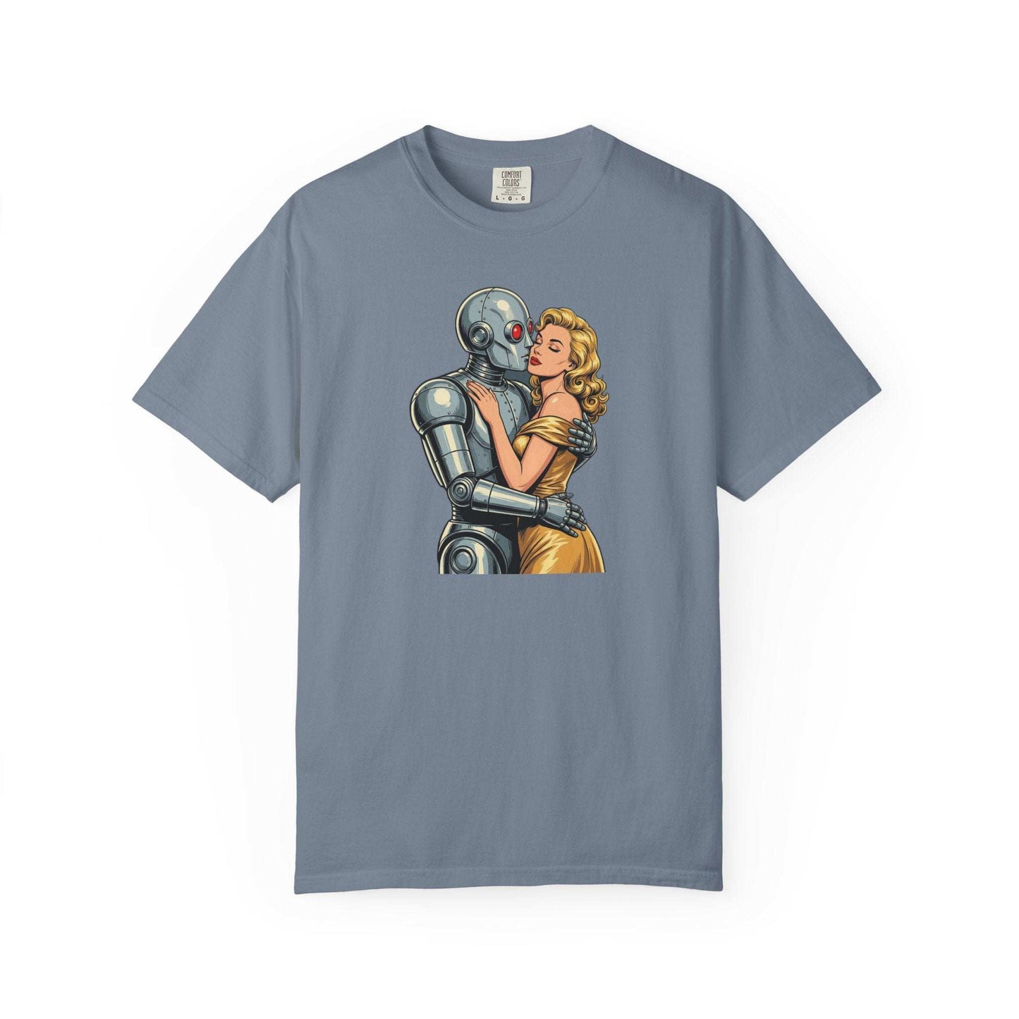 Chrome Romance Robot Kissing Woman T-Shir